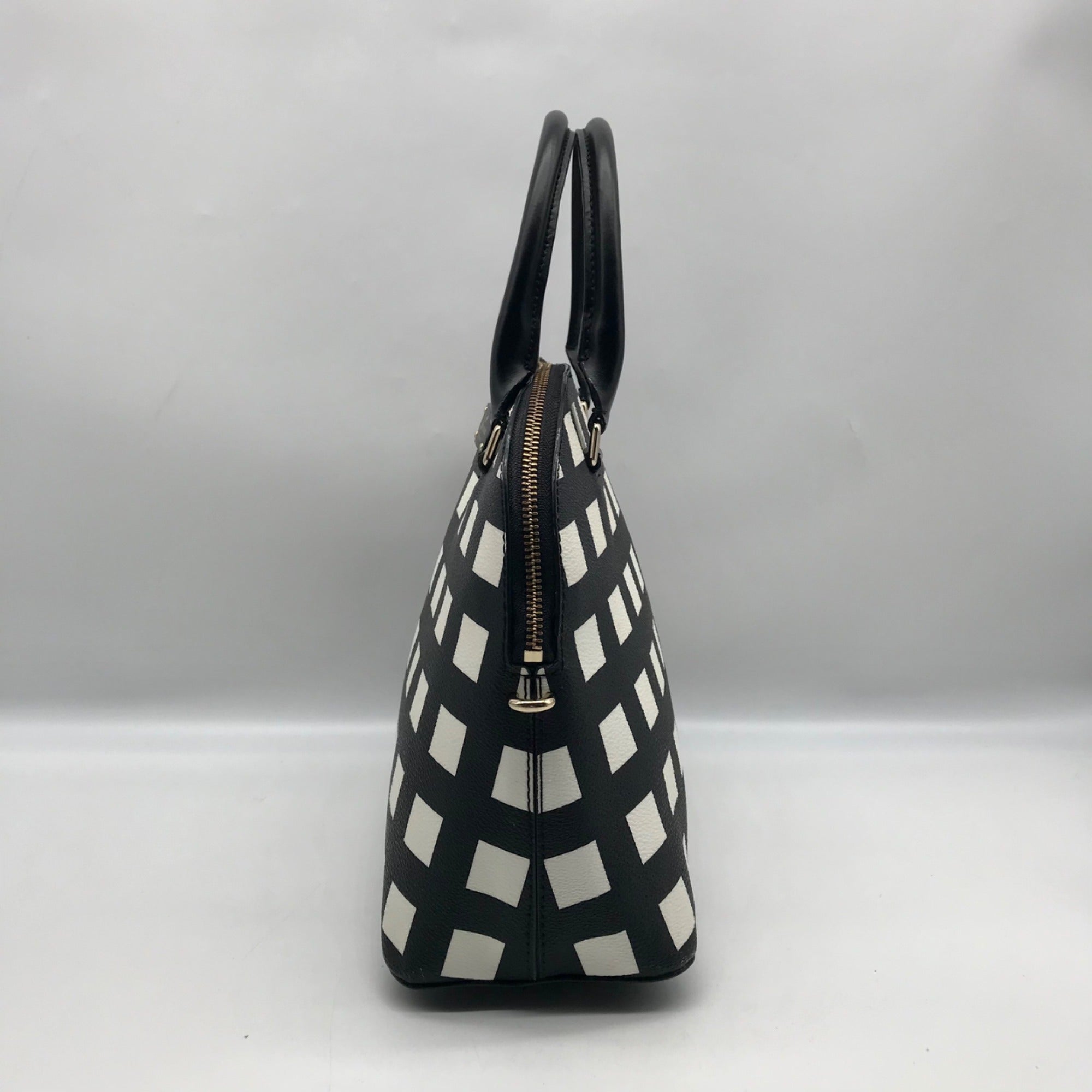 Kate Spade Black And White Canvas Checkered Grove Street Domed Satchel Bag