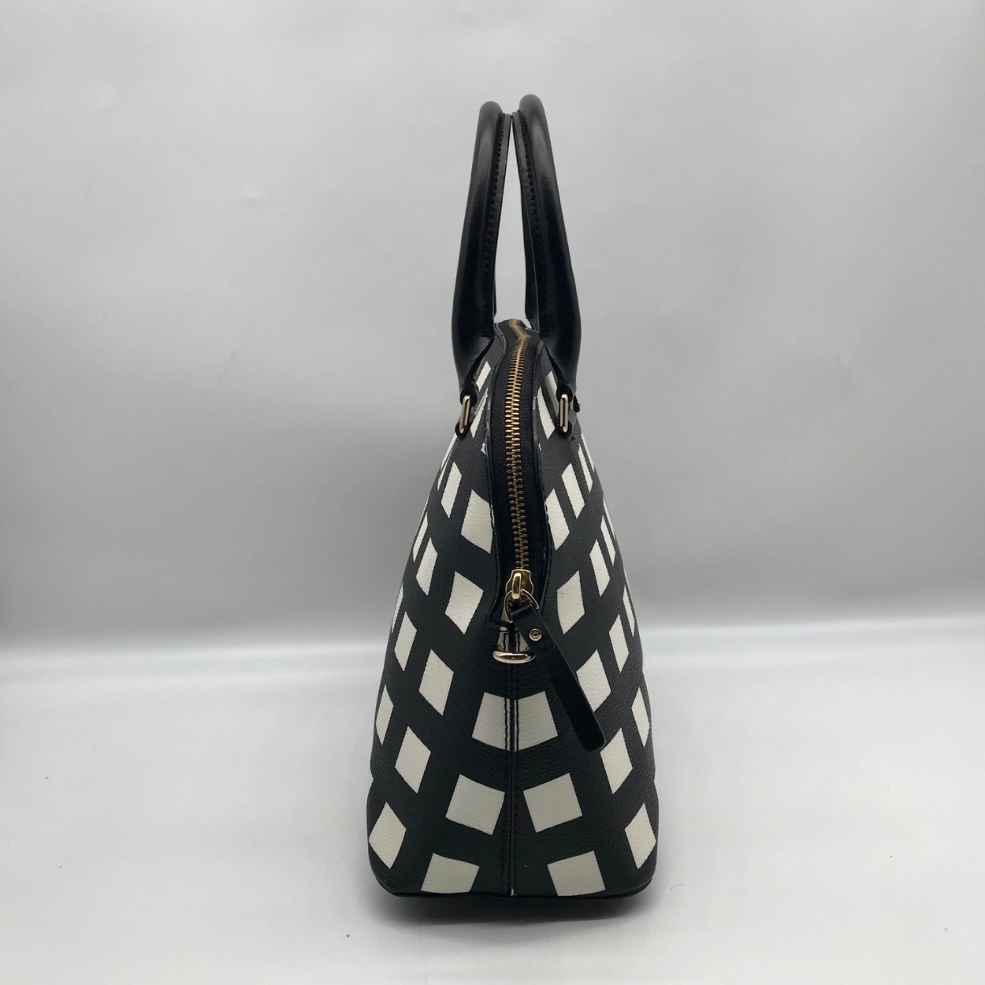 Kate Spade Black And White Canvas Checkered Grove Street Domed Satchel Bag