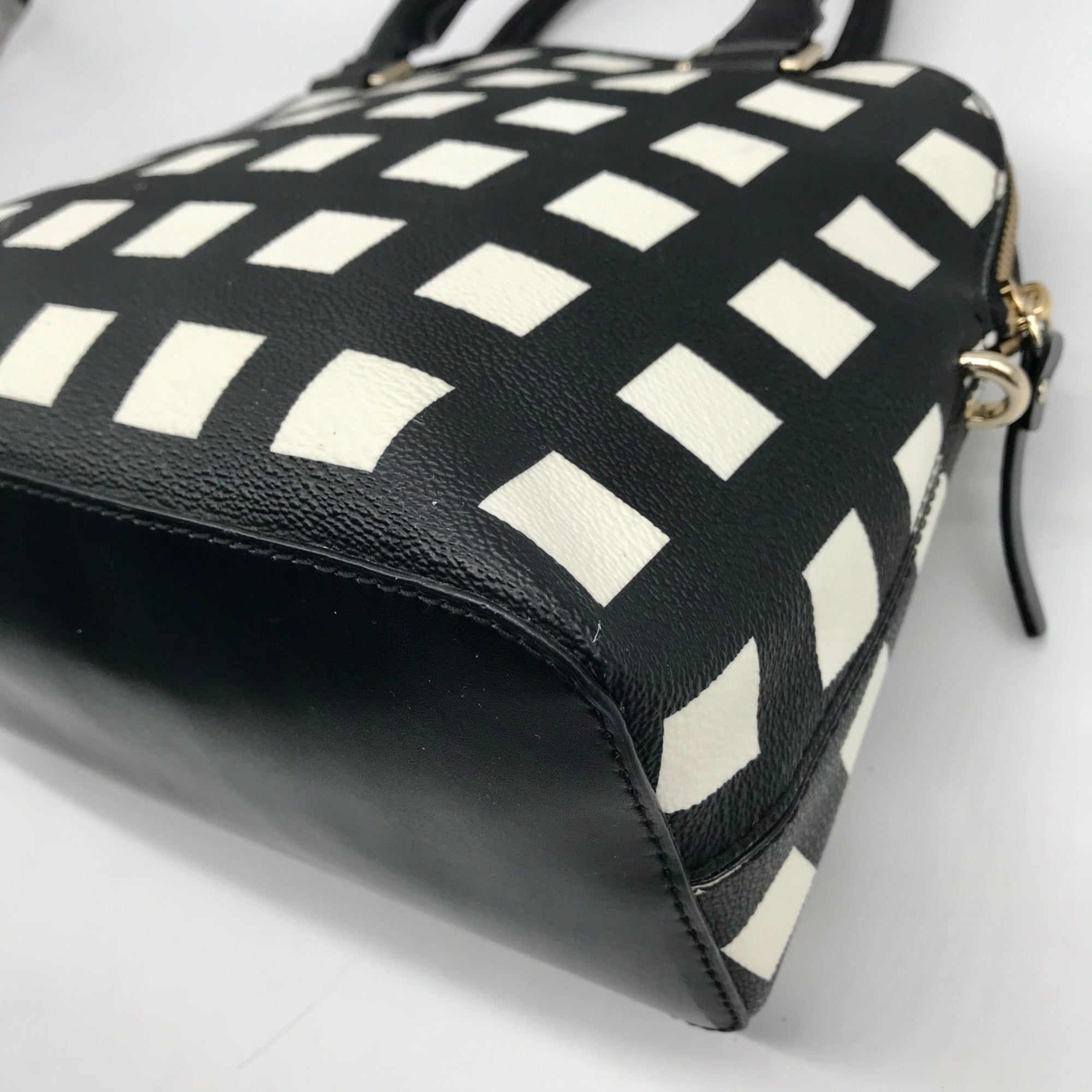 Kate Spade Black And White Canvas Checkered Grove Street Domed Satchel Bag