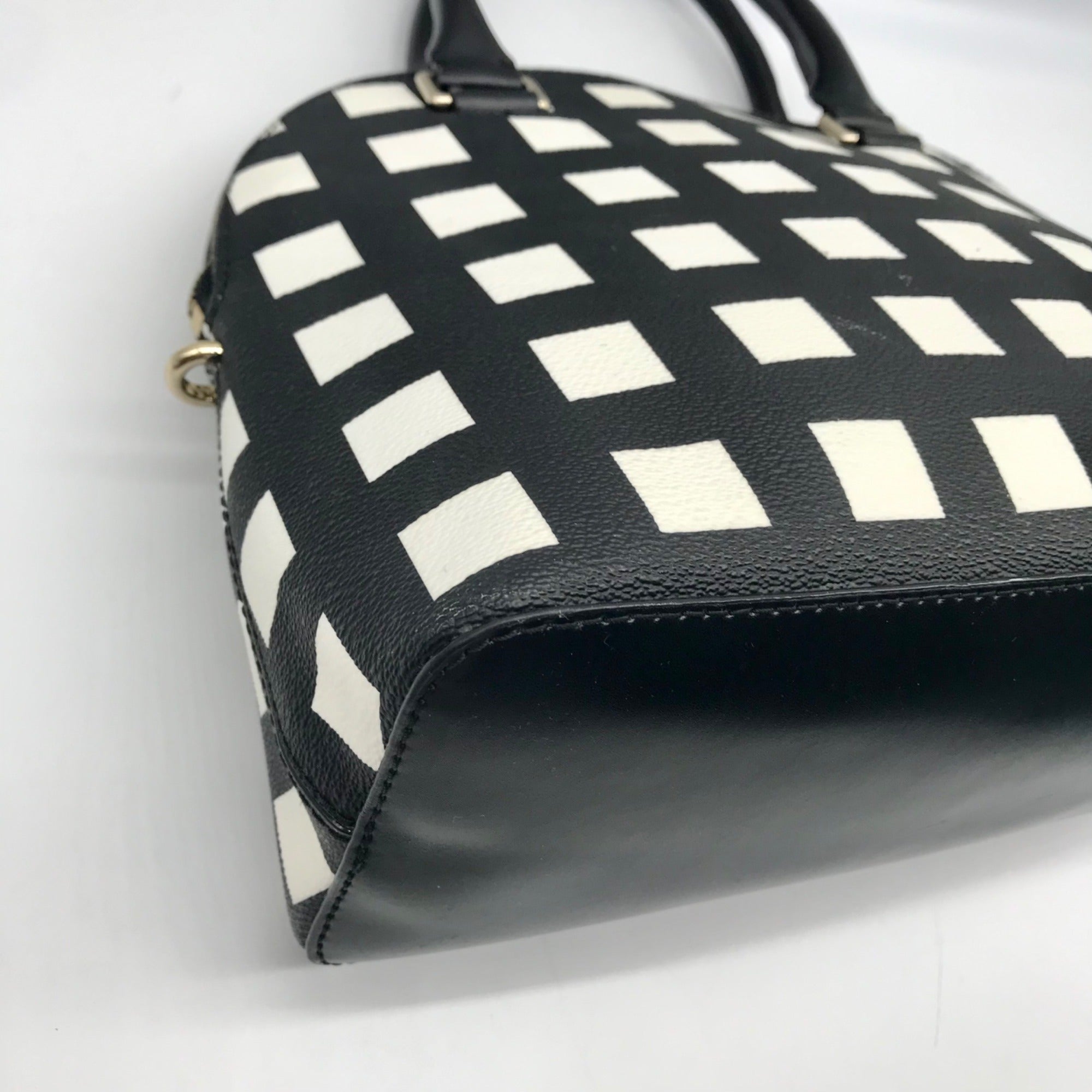 Kate Spade Black And White Canvas Checkered Grove Street Domed Satchel Bag
