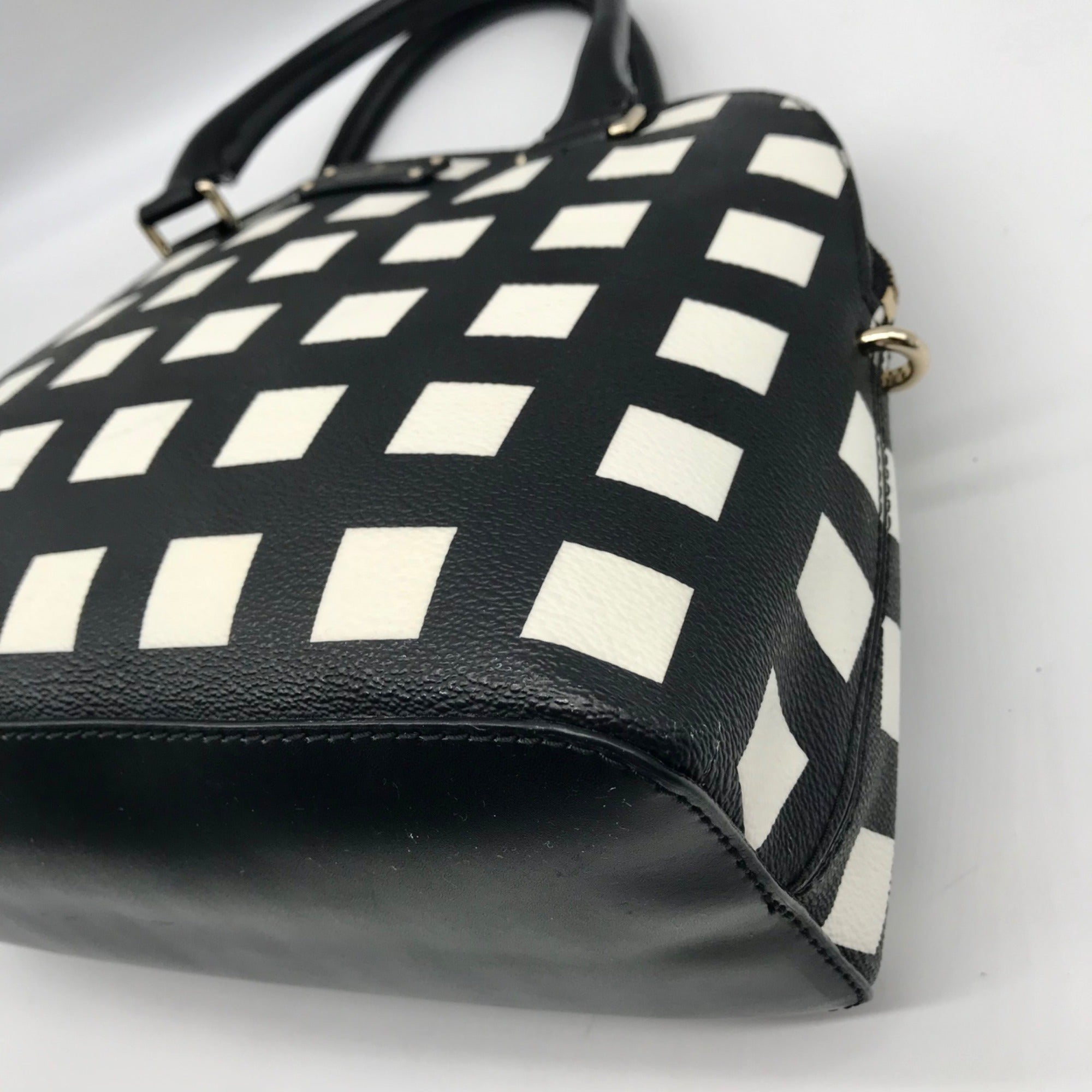 Kate Spade Black And White Canvas Checkered Grove Street Domed Satchel Bag