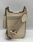 Tory Burch Ivory Embossed Leather Thea Cellphone Crossbody