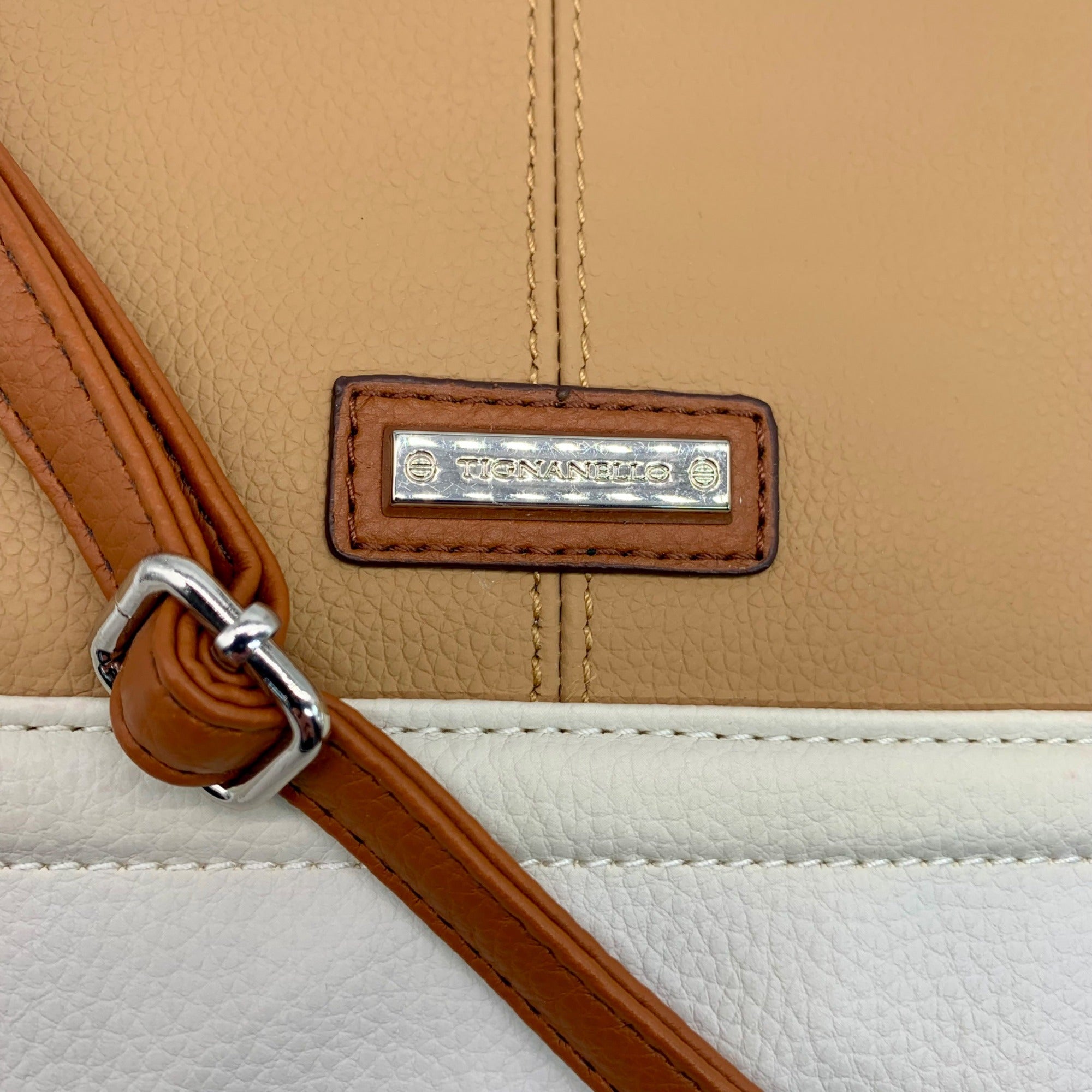 Tignanello Honey/White Leather Perfect Pockets Slim Crossbody