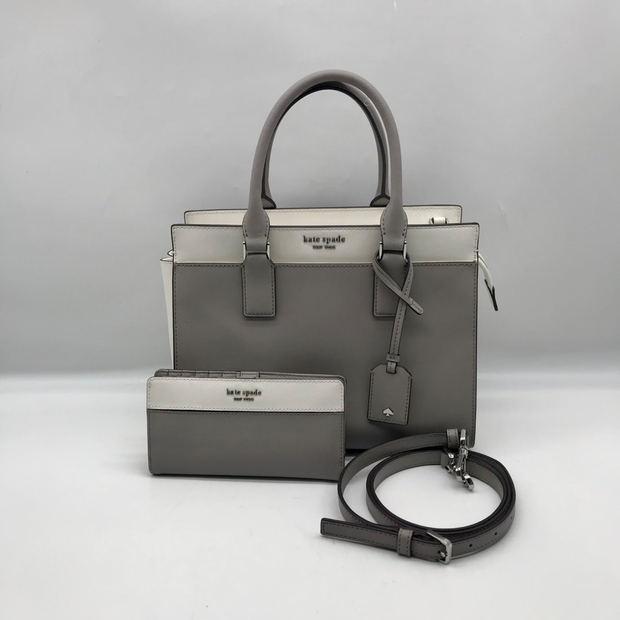 Kate Spade Gray Saffiano Leather Cameron Convertible Satchel And Wallet