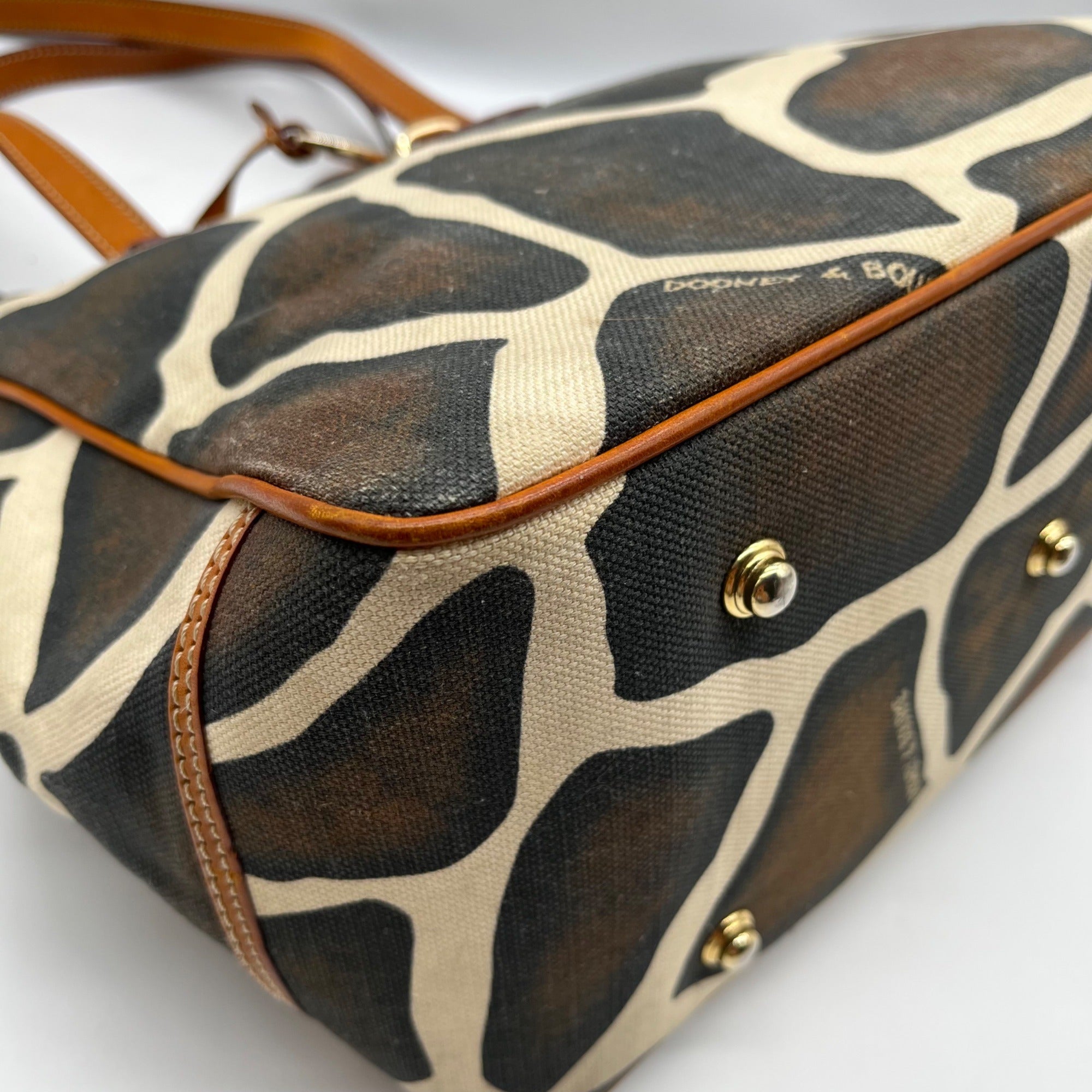 Dooney &amp; Bourke Dark Brown &amp; Cream Coated Canvas Giraffe Print Tote Bag