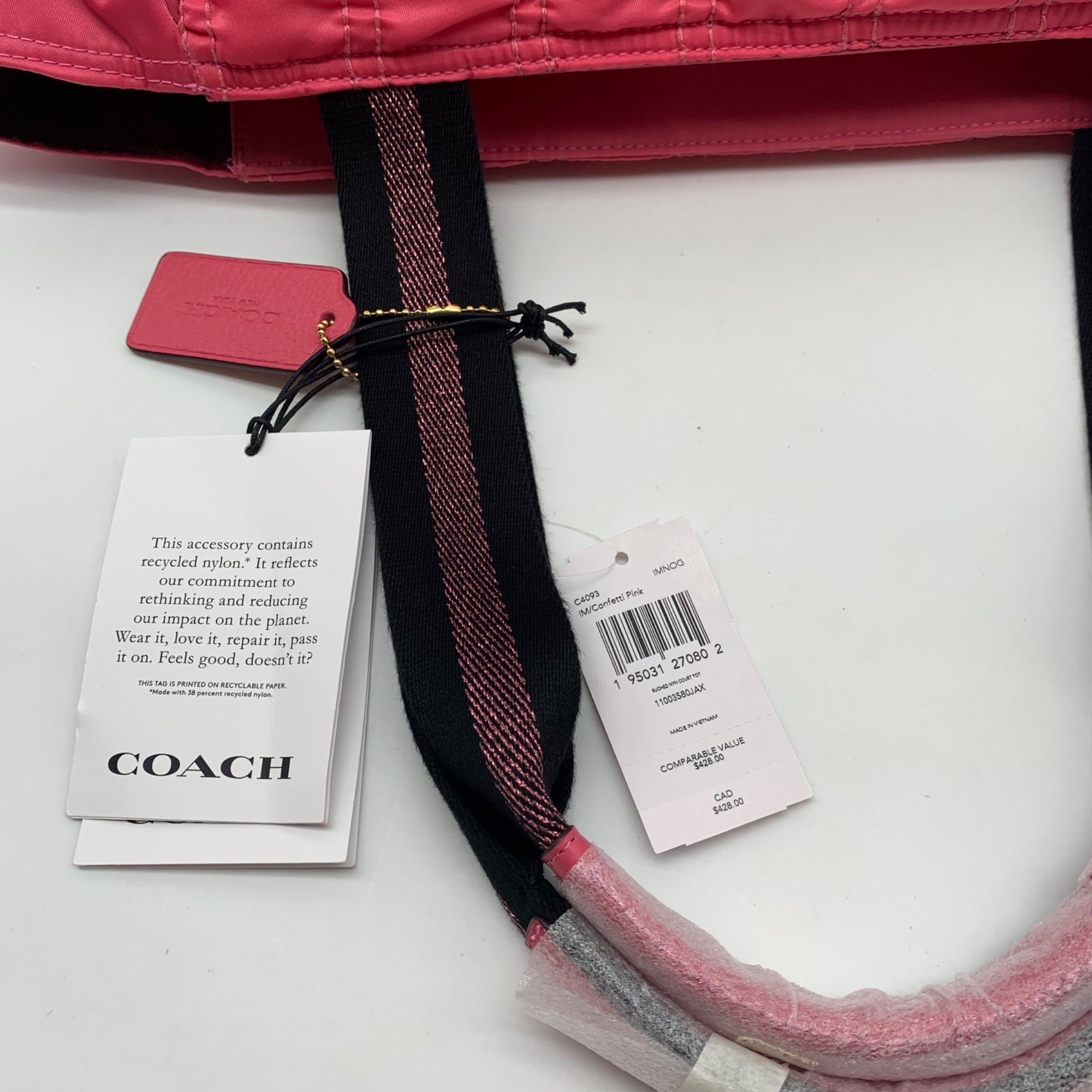 Coach Confetti Pink Ruched Nylon Court Tote Bag