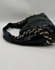 Michael Kors Black Python Embossed Leather Suede ID Chain Hobo Bag