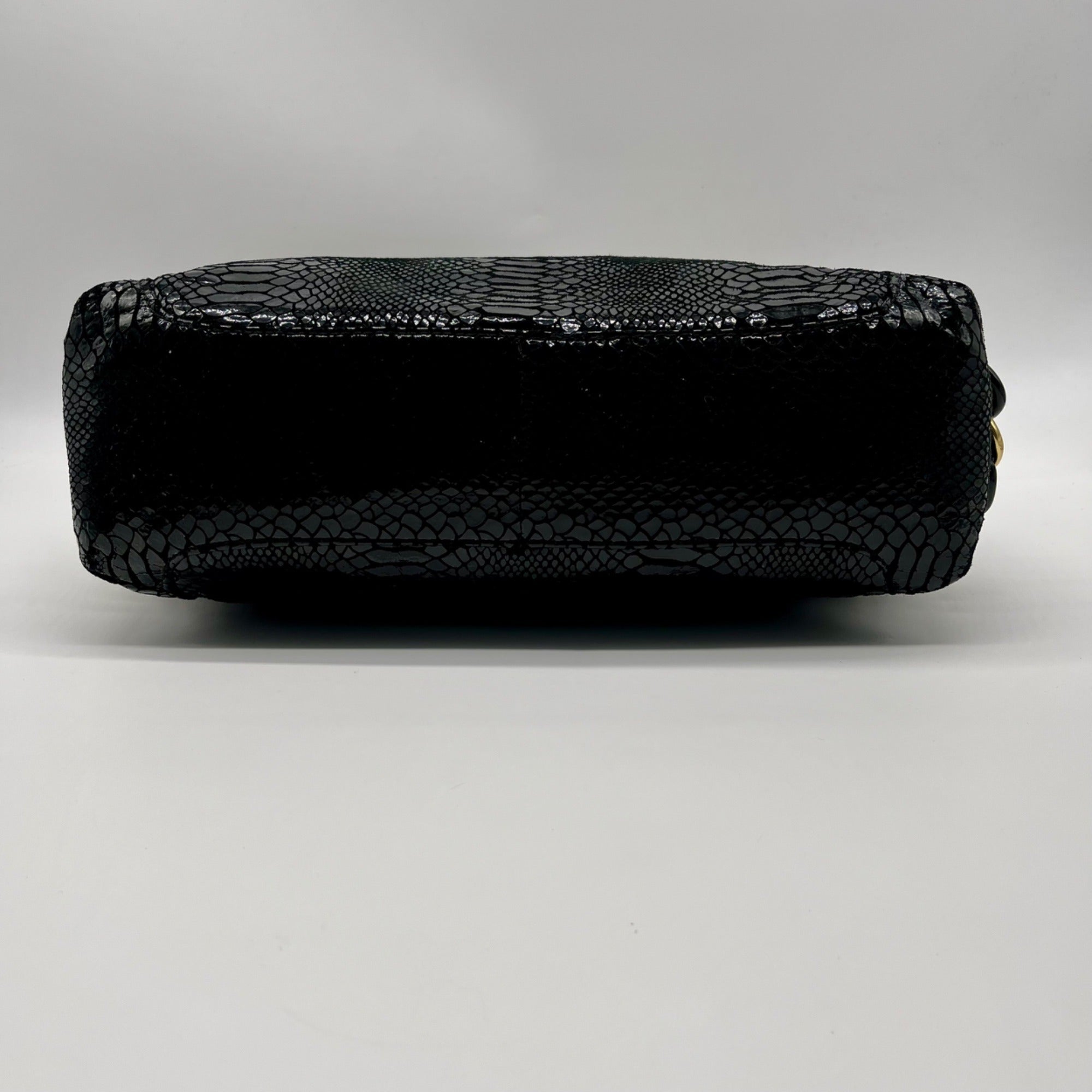 Michael Kors Black Python Embossed Leather Suede ID Chain Hobo Bag