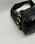 Michael Kors Black Python Embossed Leather Suede ID Chain Hobo Bag