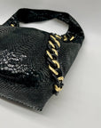 Michael Kors Black Python Embossed Leather Suede ID Chain Hobo Bag
