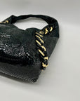 Michael Kors Black Python Embossed Leather Suede ID Chain Hobo Bag