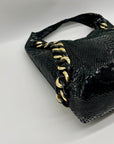 Michael Kors Black Python Embossed Leather Suede ID Chain Hobo Bag