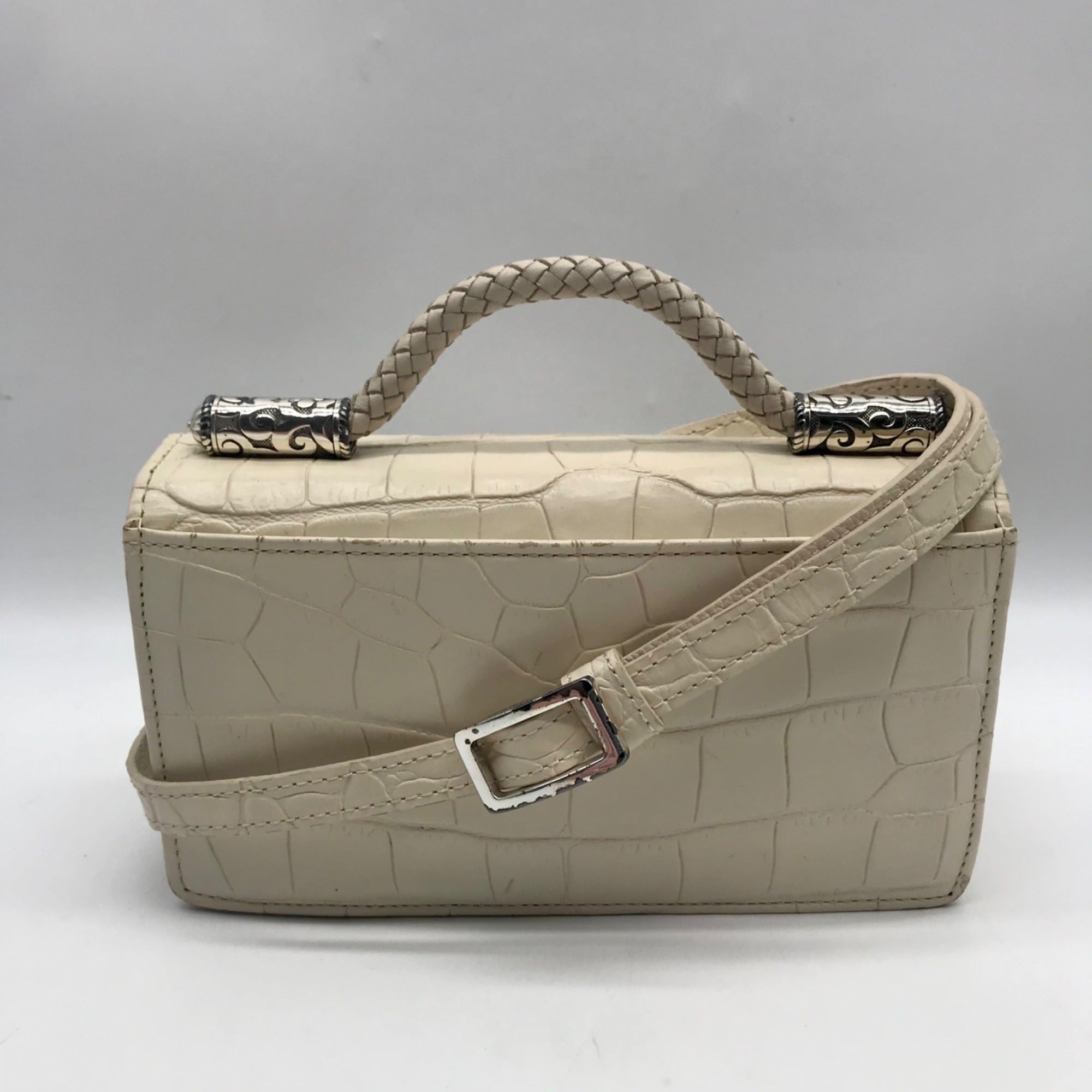 Brighton Cream Croc-Embossed Organizer Crossbody Bag