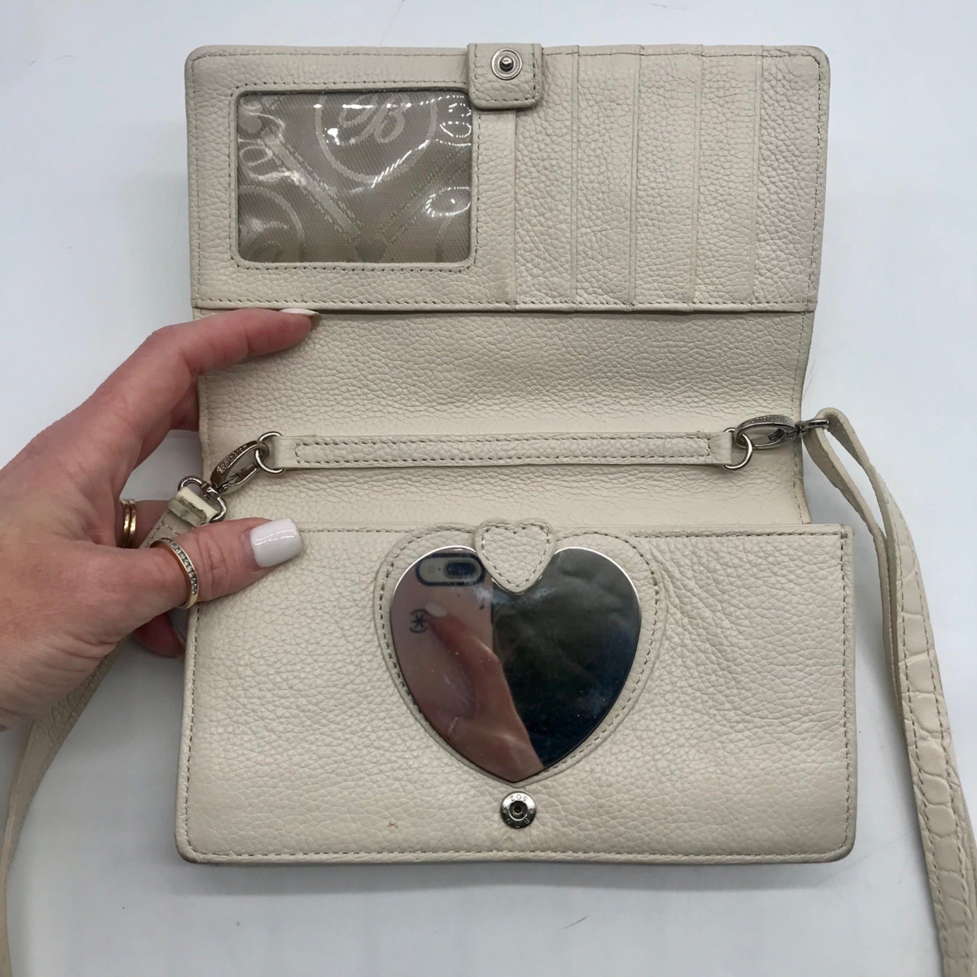 Brighton Cream Croc-Embossed Organizer Crossbody Bag