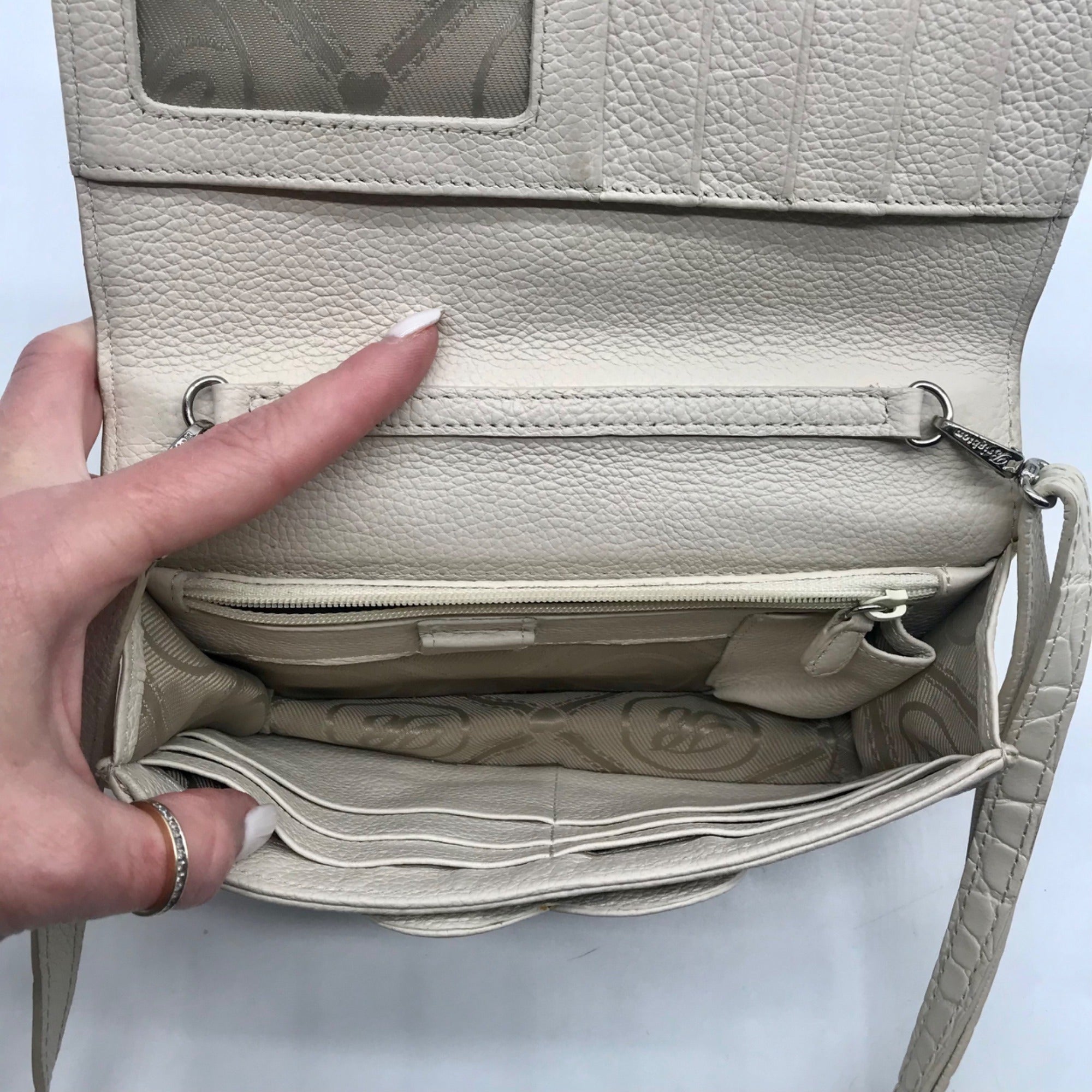 Brighton Cream Croc-Embossed Organizer Crossbody Bag