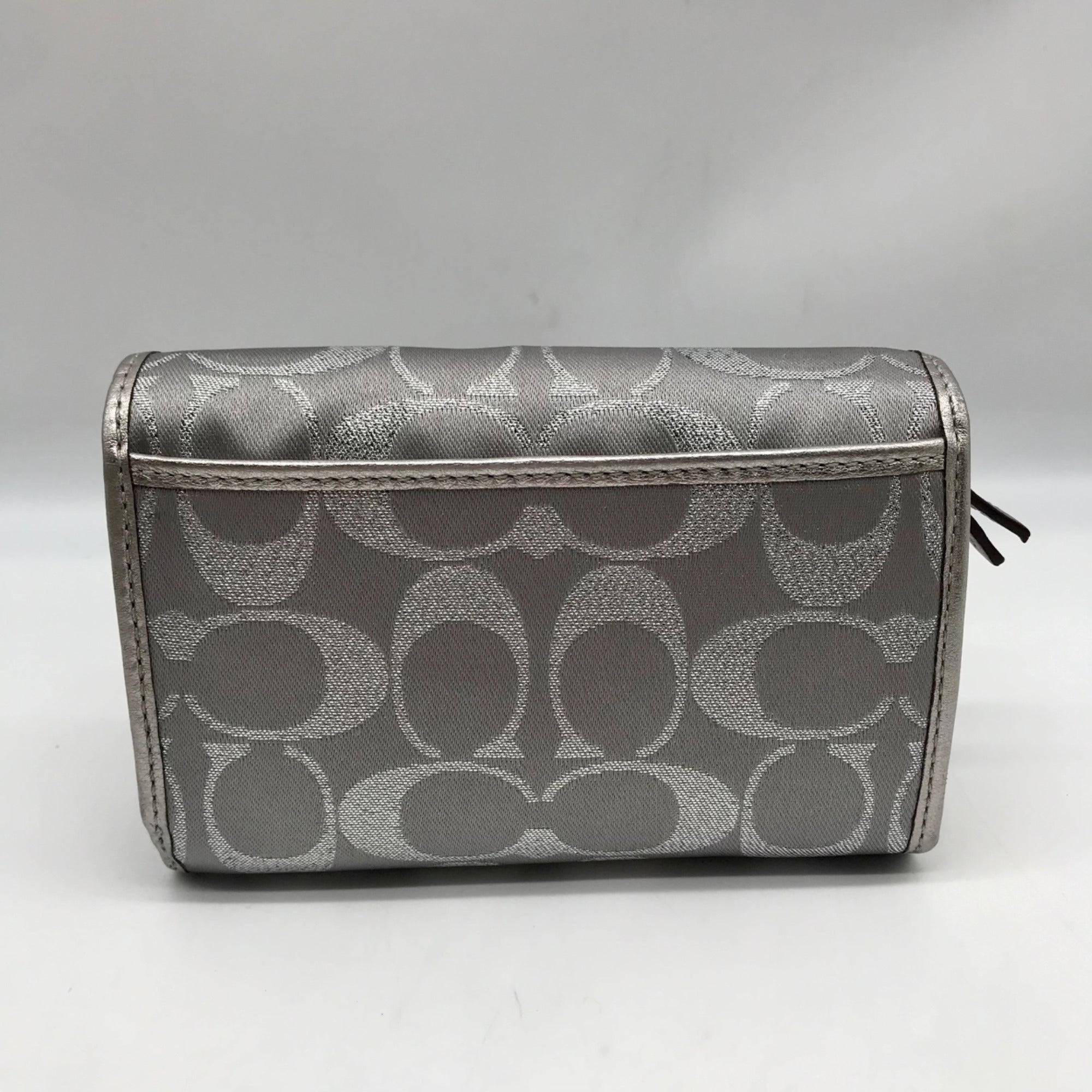 Coach Silver Signature Monogram Canvas Fabric Bifold/Snap Wallet