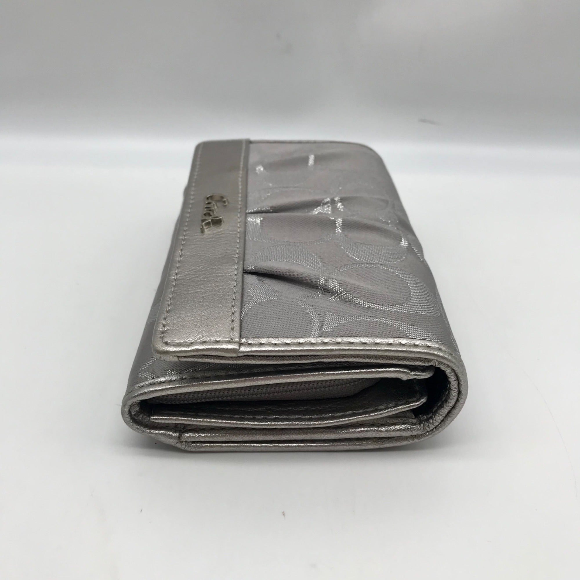 Coach Silver Signature Monogram Canvas Fabric Bifold/Snap Wallet