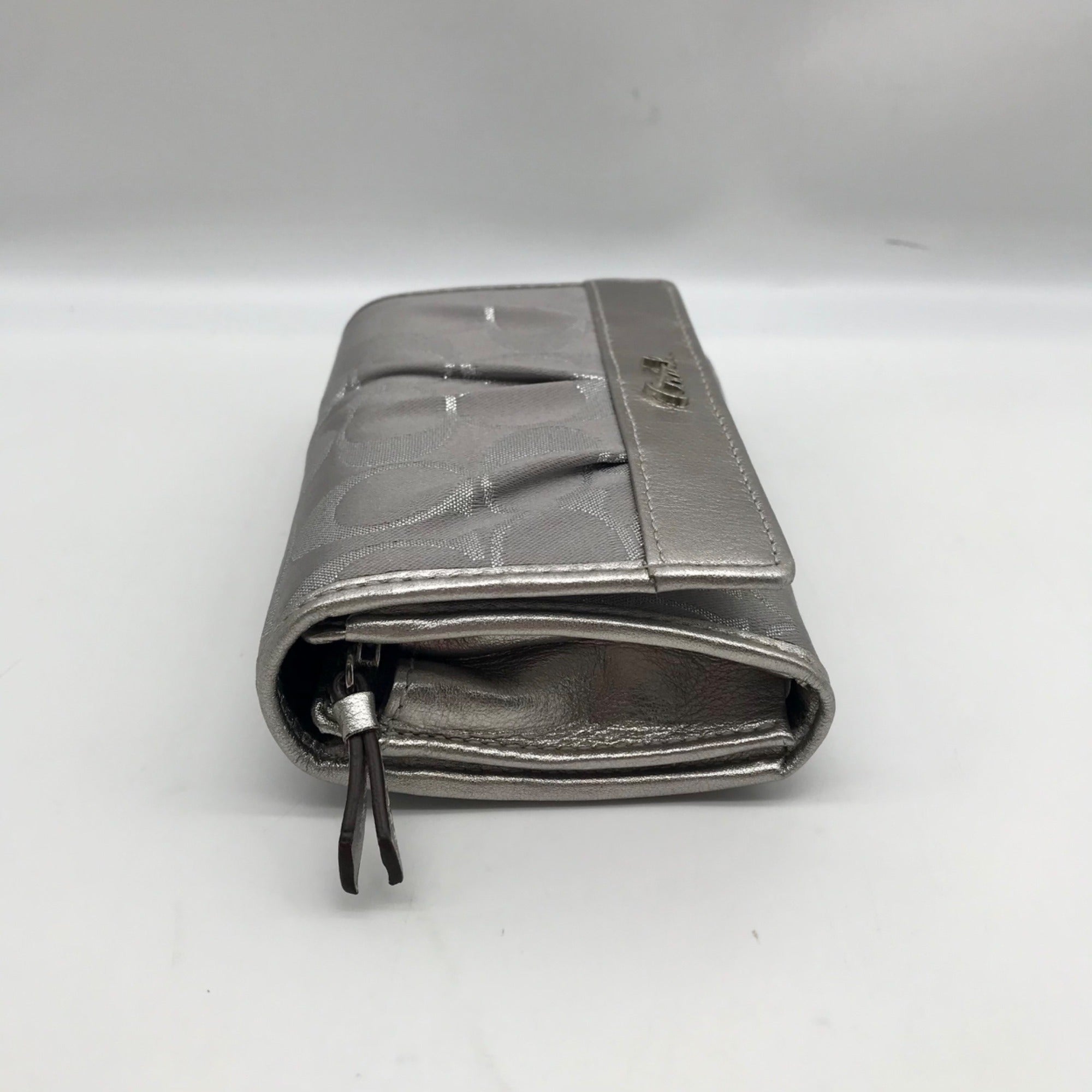 Coach Silver Signature Monogram Canvas Fabric Bifold/Snap Wallet