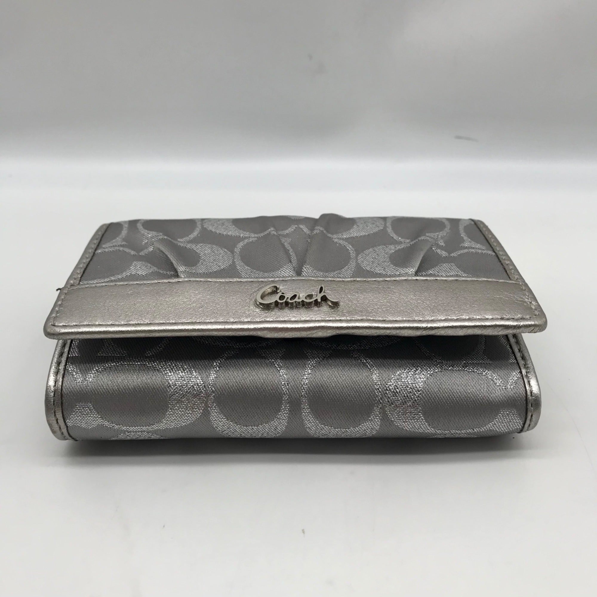 Coach Silver Signature Monogram Canvas Fabric Bifold/Snap Wallet