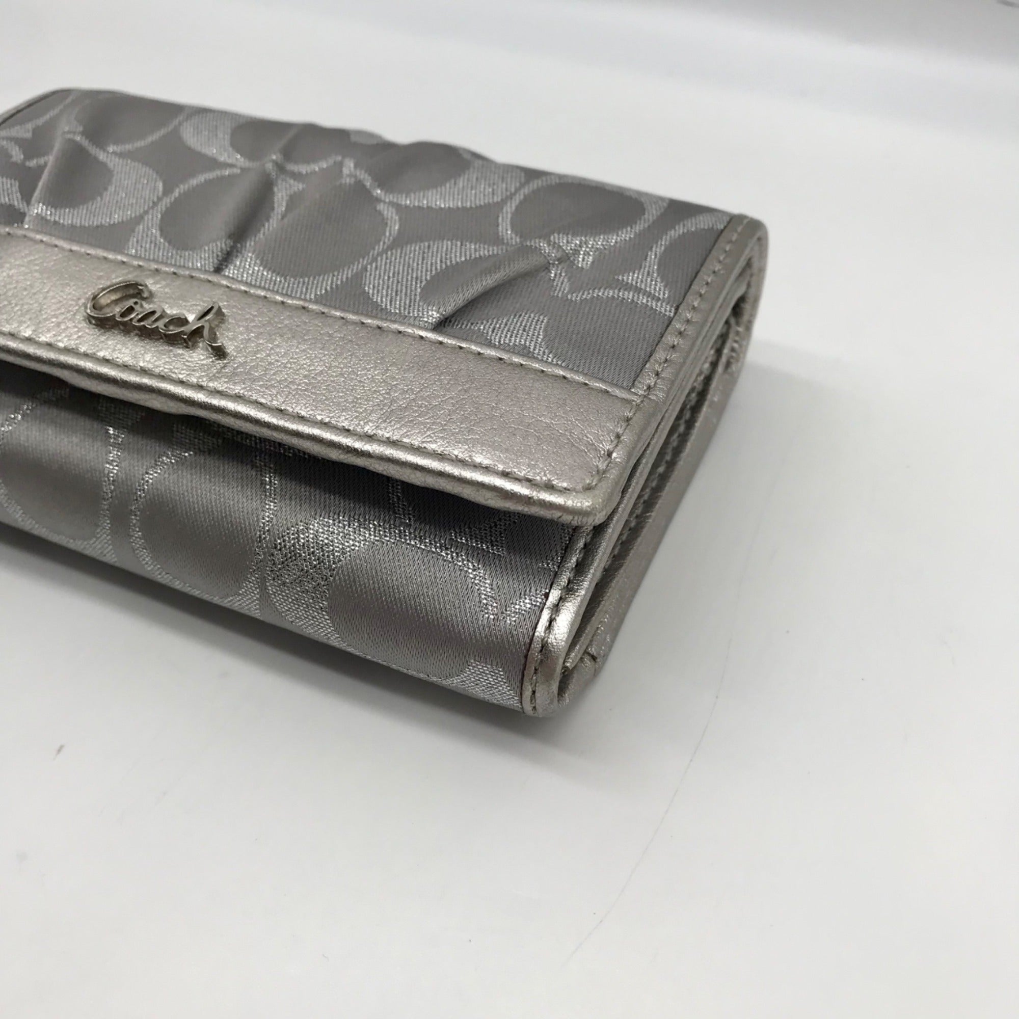 Coach Silver Signature Monogram Canvas Fabric Bifold/Snap Wallet