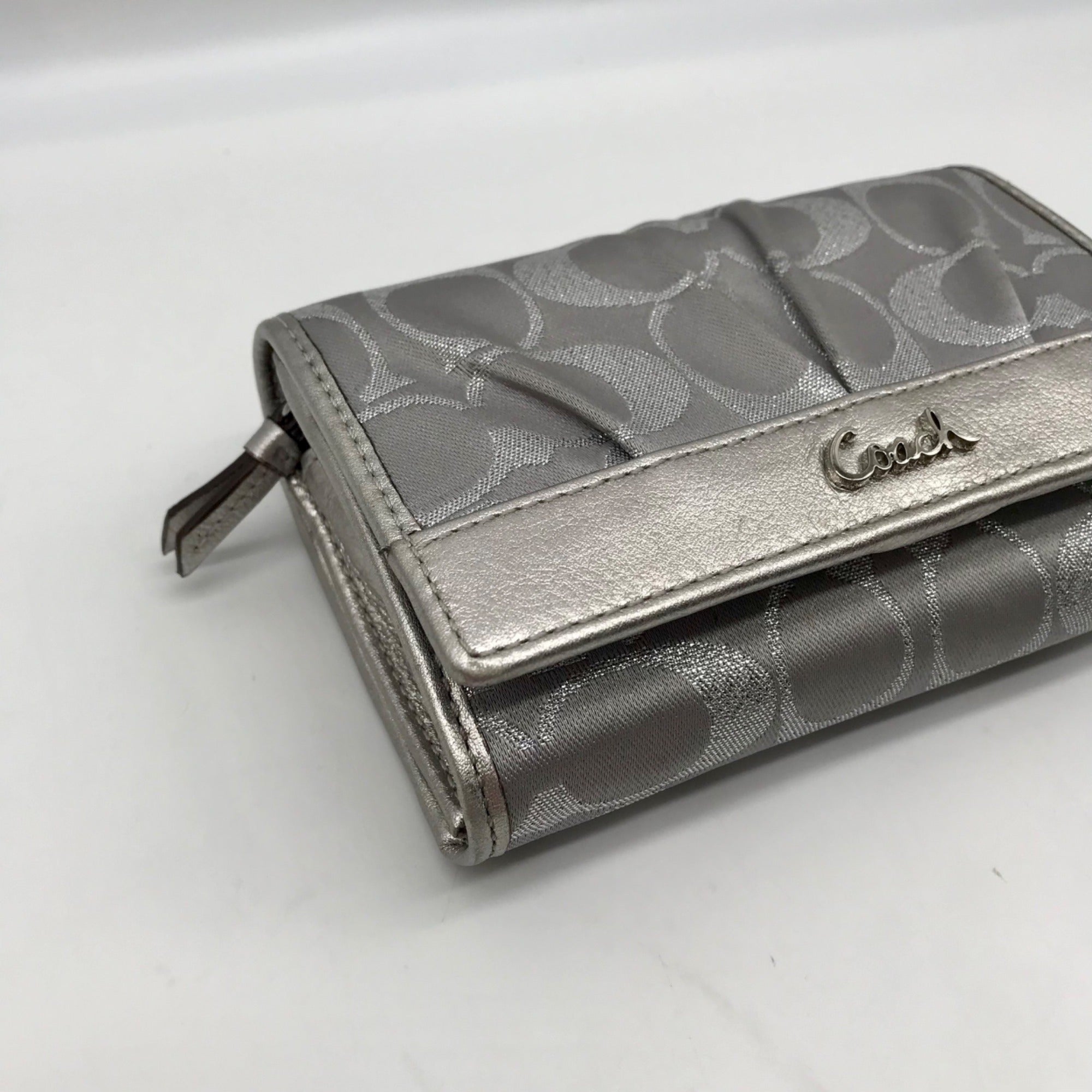 Coach Silver Signature Monogram Canvas Fabric Bifold/Snap Wallet