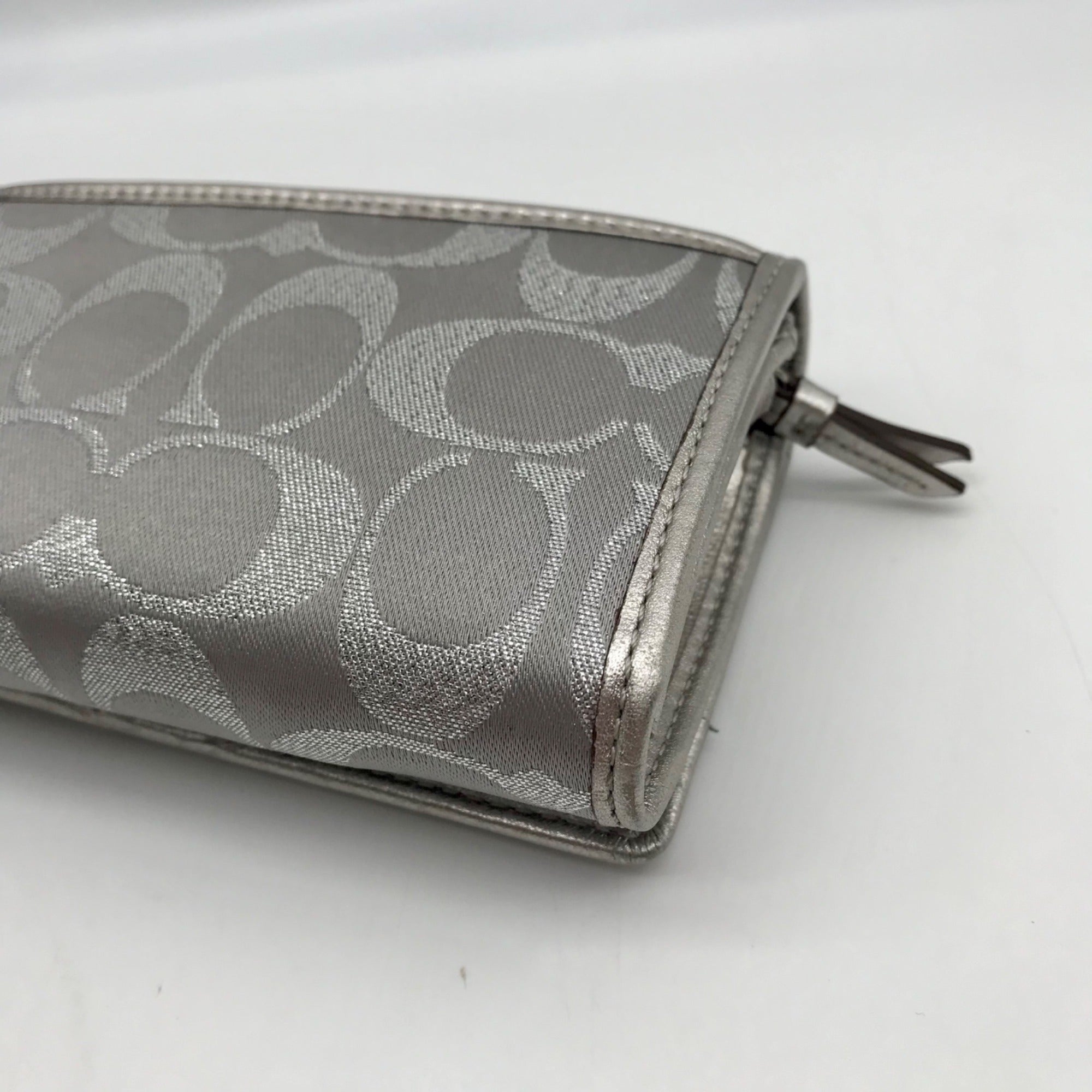 Coach Silver Signature Monogram Canvas Fabric Bifold/Snap Wallet