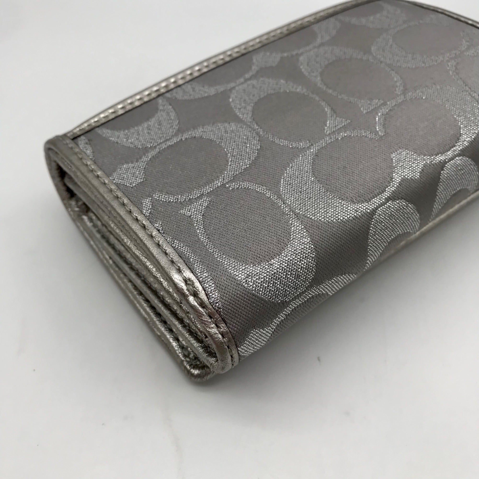 Coach Silver Signature Monogram Canvas Fabric Bifold/Snap Wallet