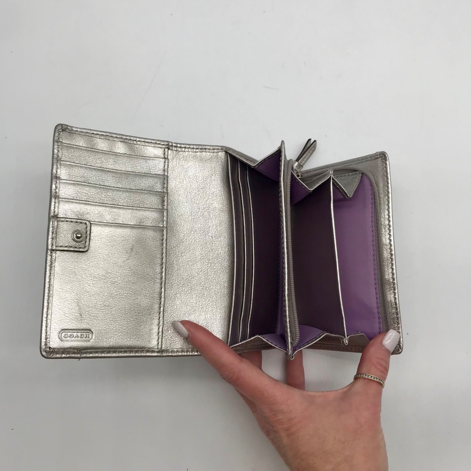 Coach Silver Signature Monogram Canvas Fabric Bifold/Snap Wallet