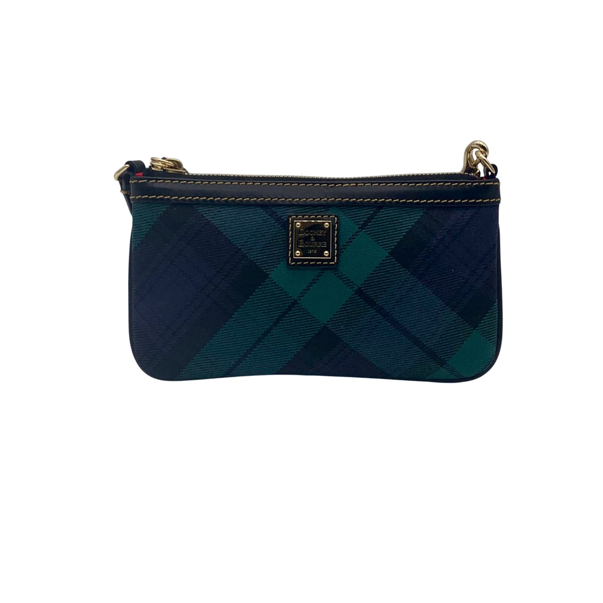 Dooney &amp; Bourke Navy &amp; Green Fabric Plaid Wristlet