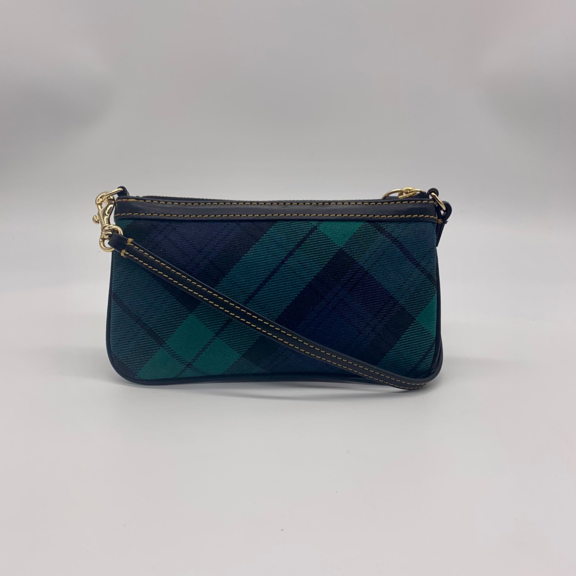 Dooney &amp; Bourke Navy &amp; Green Fabric Plaid Wristlet