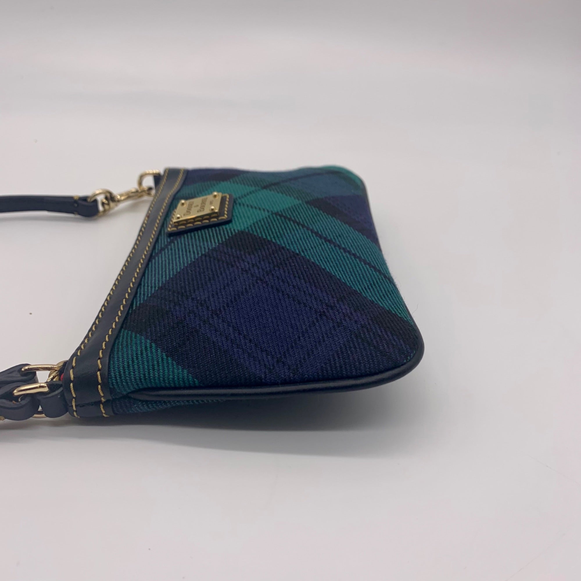 Dooney &amp; Bourke Navy &amp; Green Fabric Plaid Wristlet