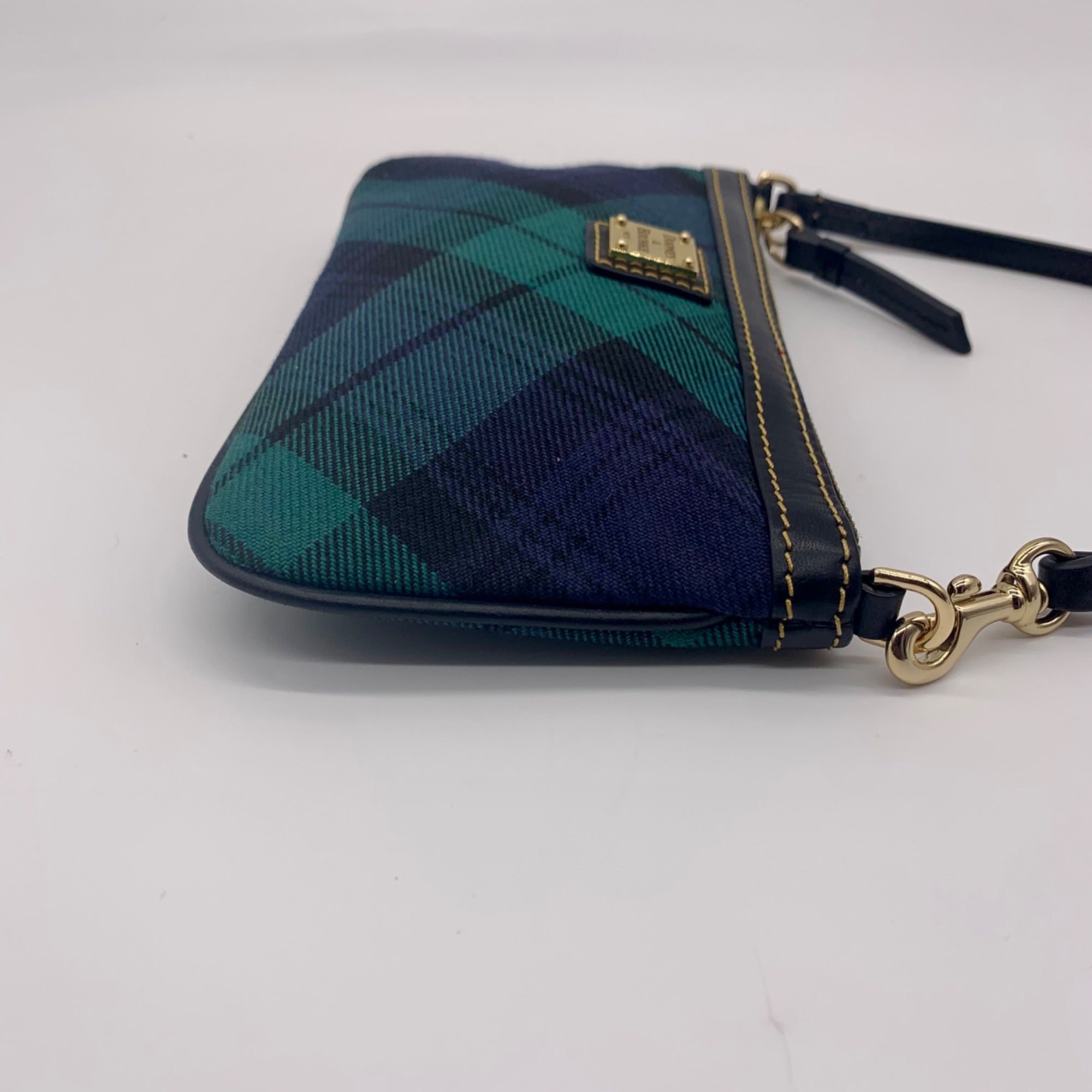 Dooney &amp; Bourke Navy &amp; Green Fabric Plaid Wristlet
