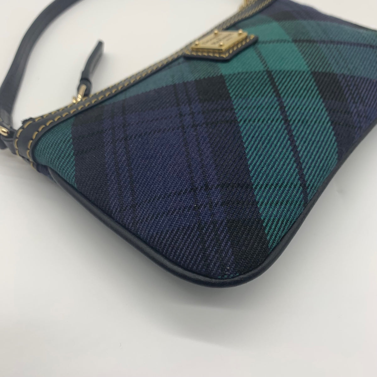 Dooney &amp; Bourke Navy &amp; Green Fabric Plaid Wristlet