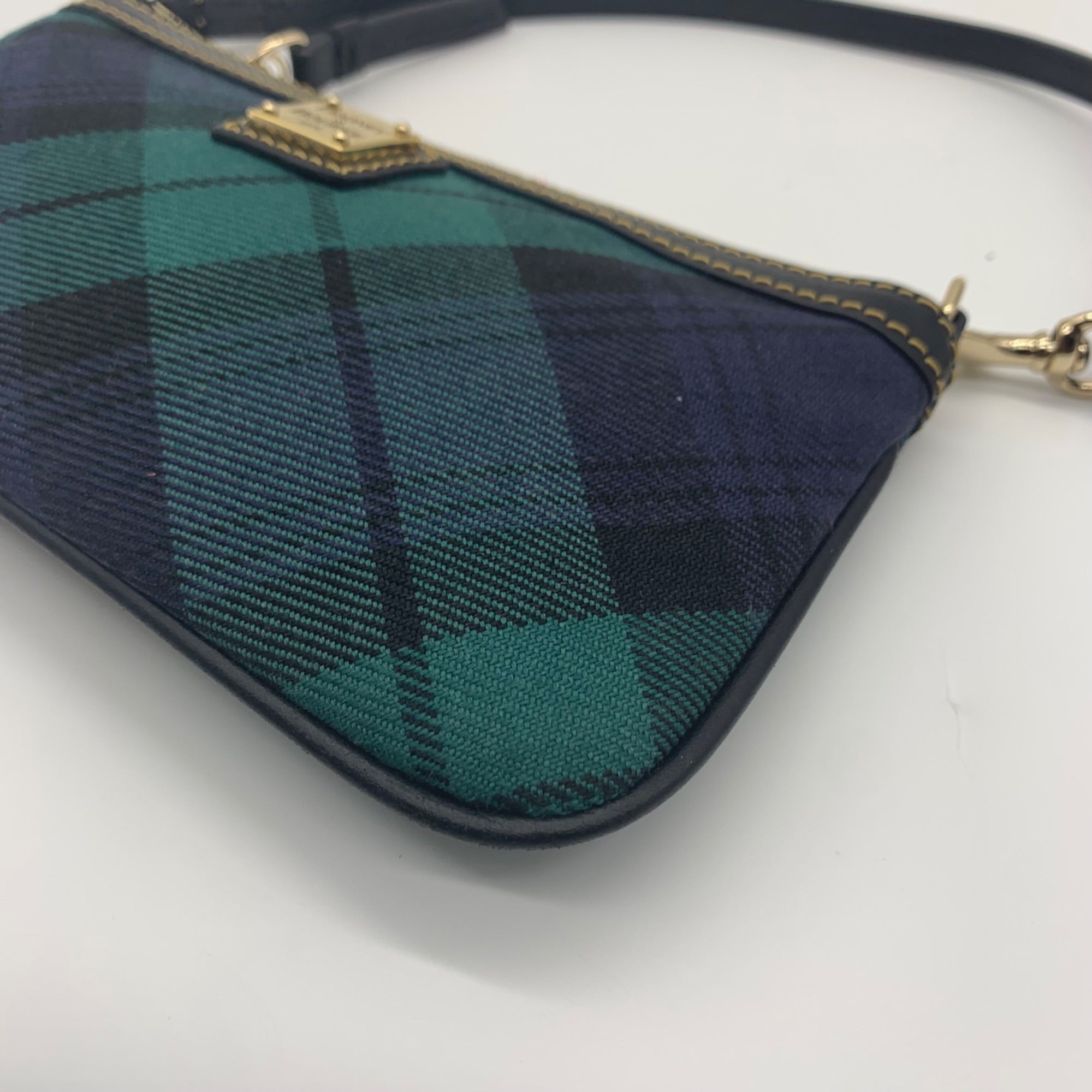 Dooney &amp; Bourke Navy &amp; Green Fabric Plaid Wristlet