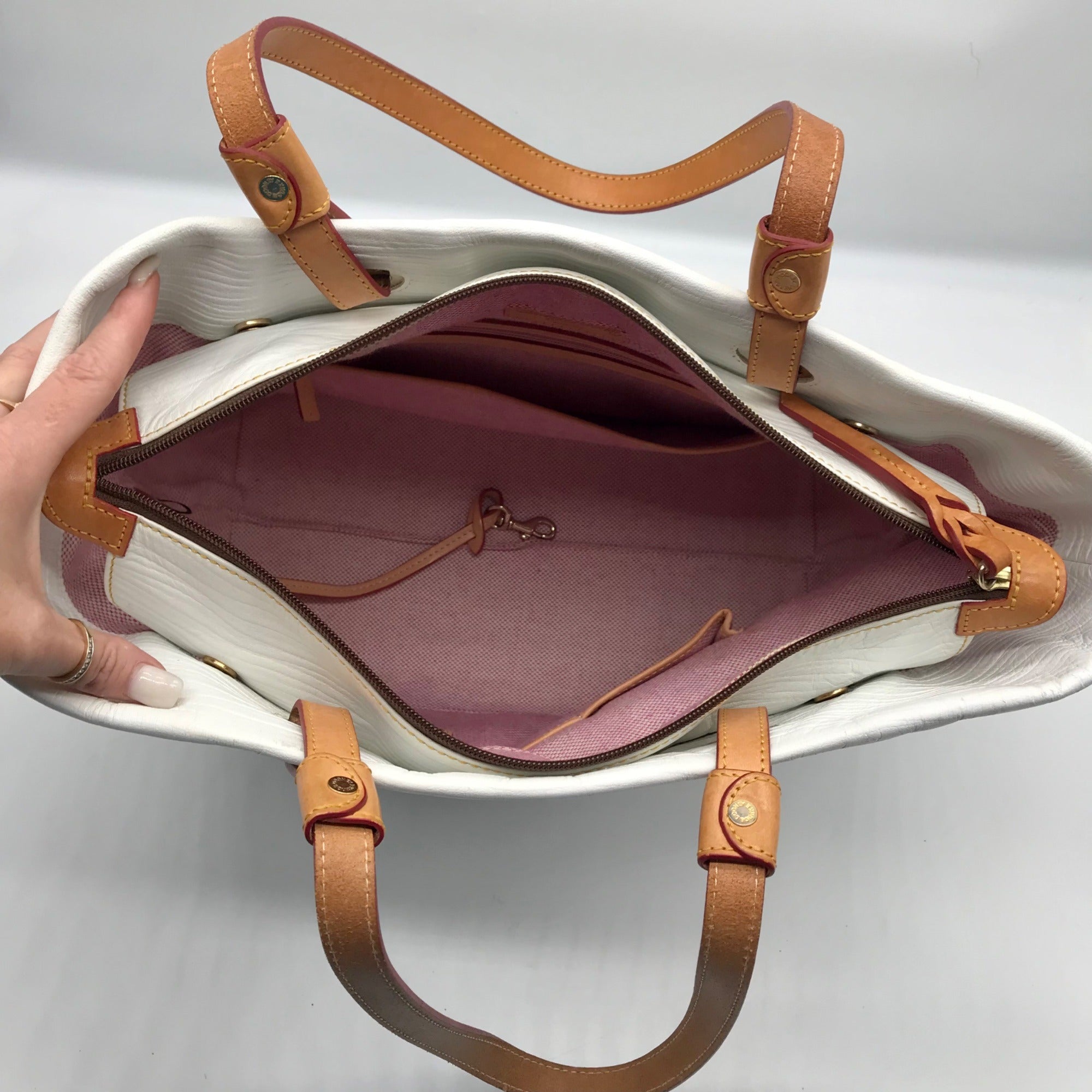 Dooney &amp; Bourke White Leather Grommet Shopper Tote Bag