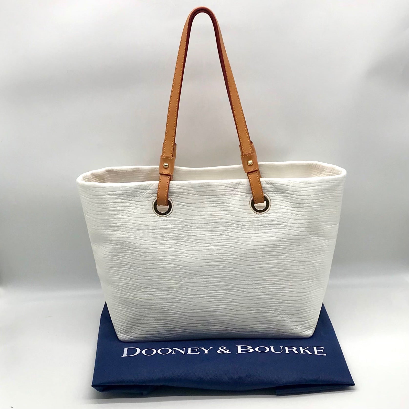 Dooney &amp; Bourke White Leather Grommet Shopper Tote Bag