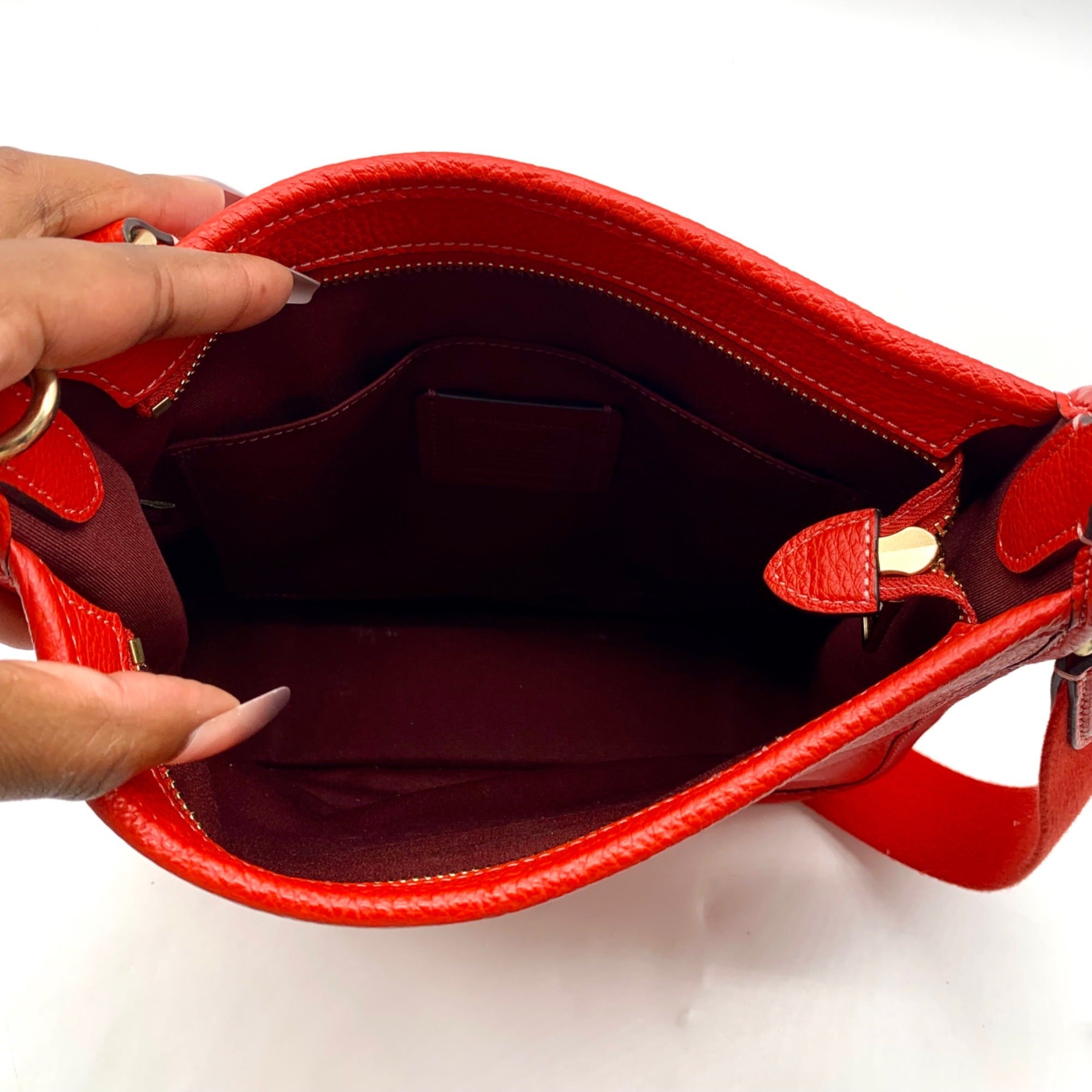 Coach Red Pebbled Leather Dempsey File Bag-CA290