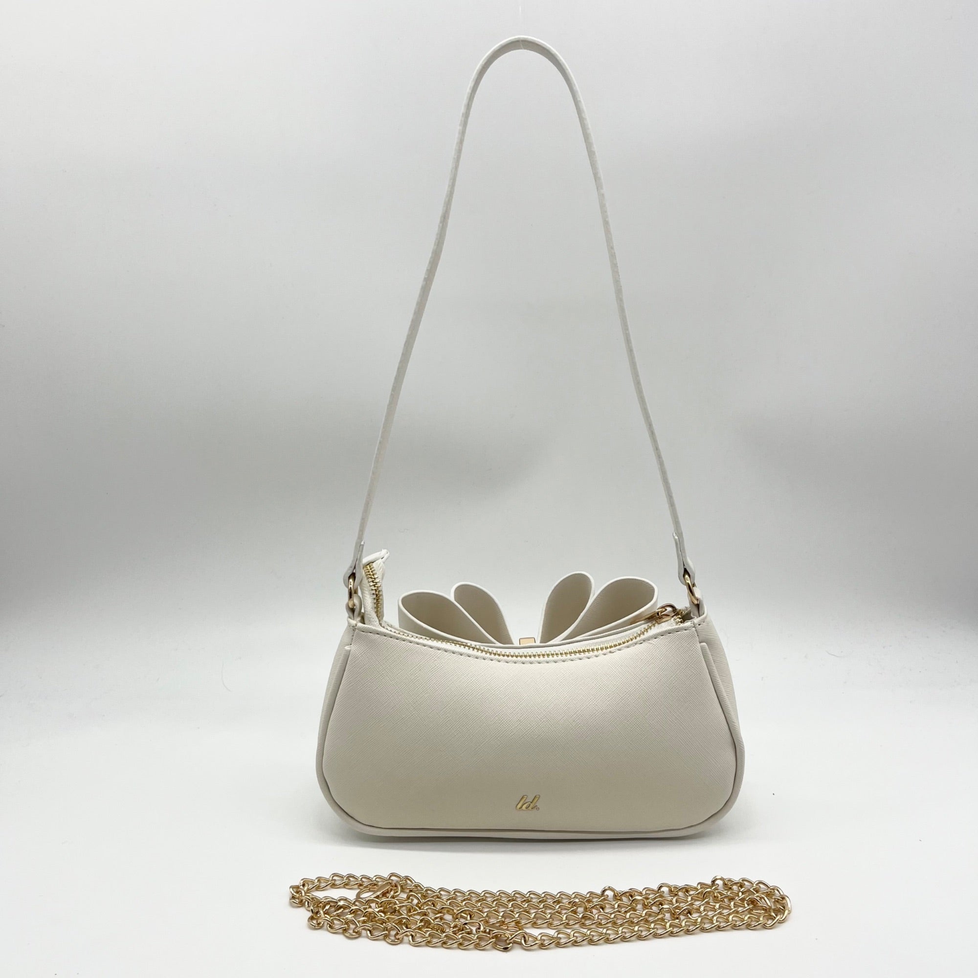 Like Dreams Off-White Bow Baguette Shoulder Bag
