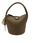 Bostanten Taupe Faux Pebbled Leather Bucket Bag