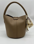 Bostanten Taupe Faux Pebbled Leather Bucket Bag