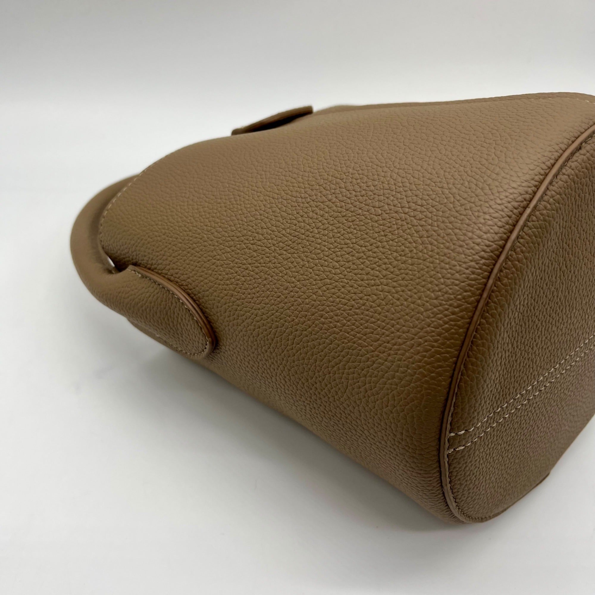 Bostanten Taupe Faux Pebbled Leather Bucket Bag