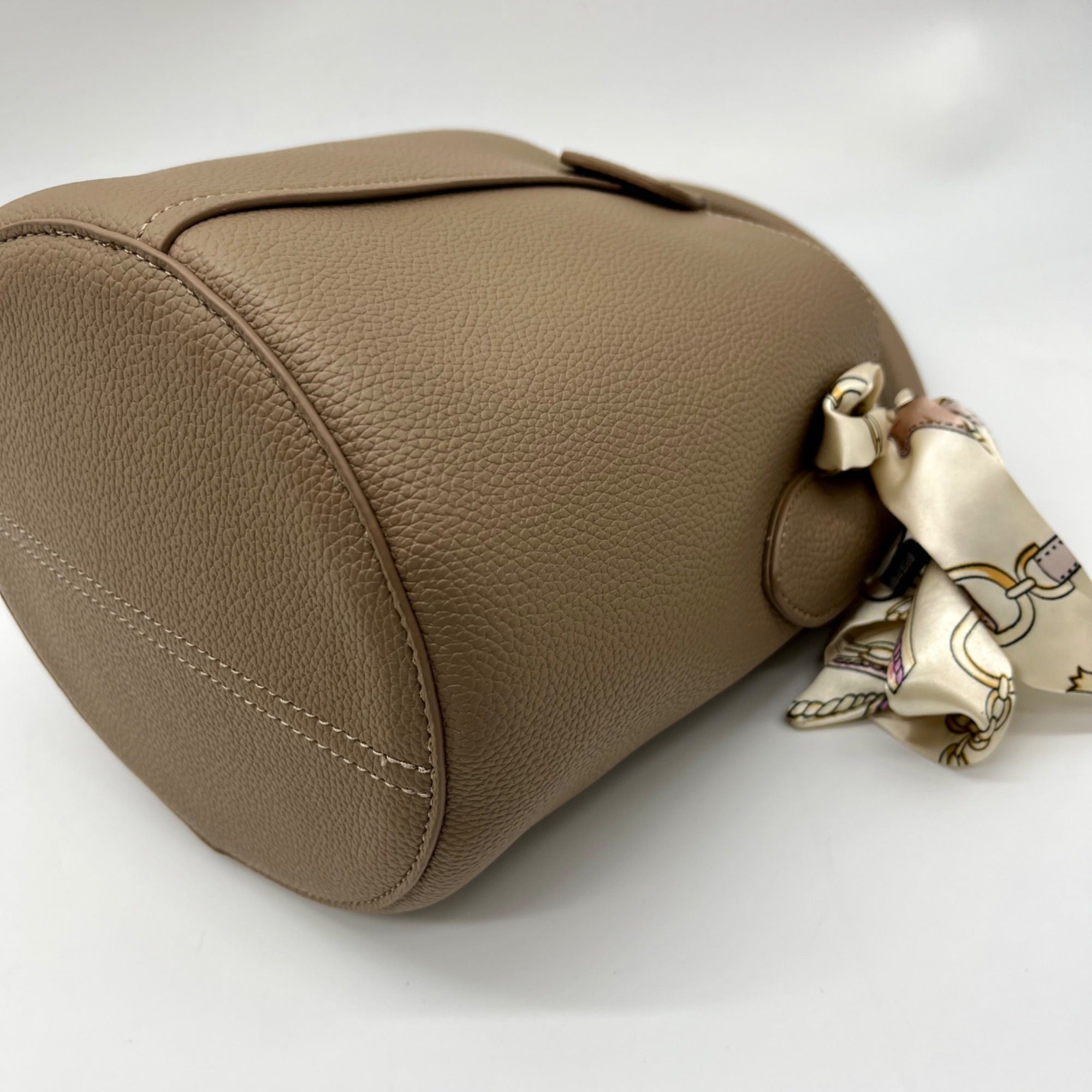 Bostanten Taupe Faux Pebbled Leather Bucket Bag