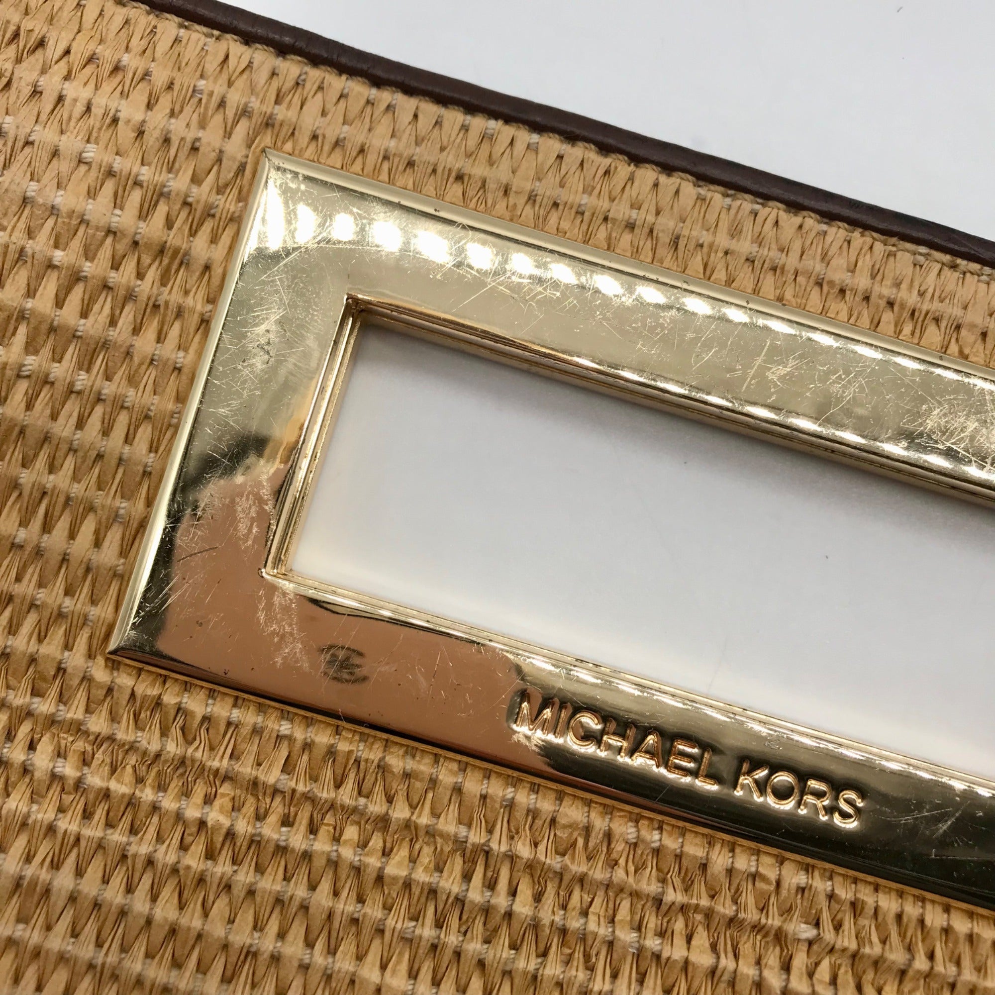 Michael Kors Beige Woven Raffia Rectangle Clutch