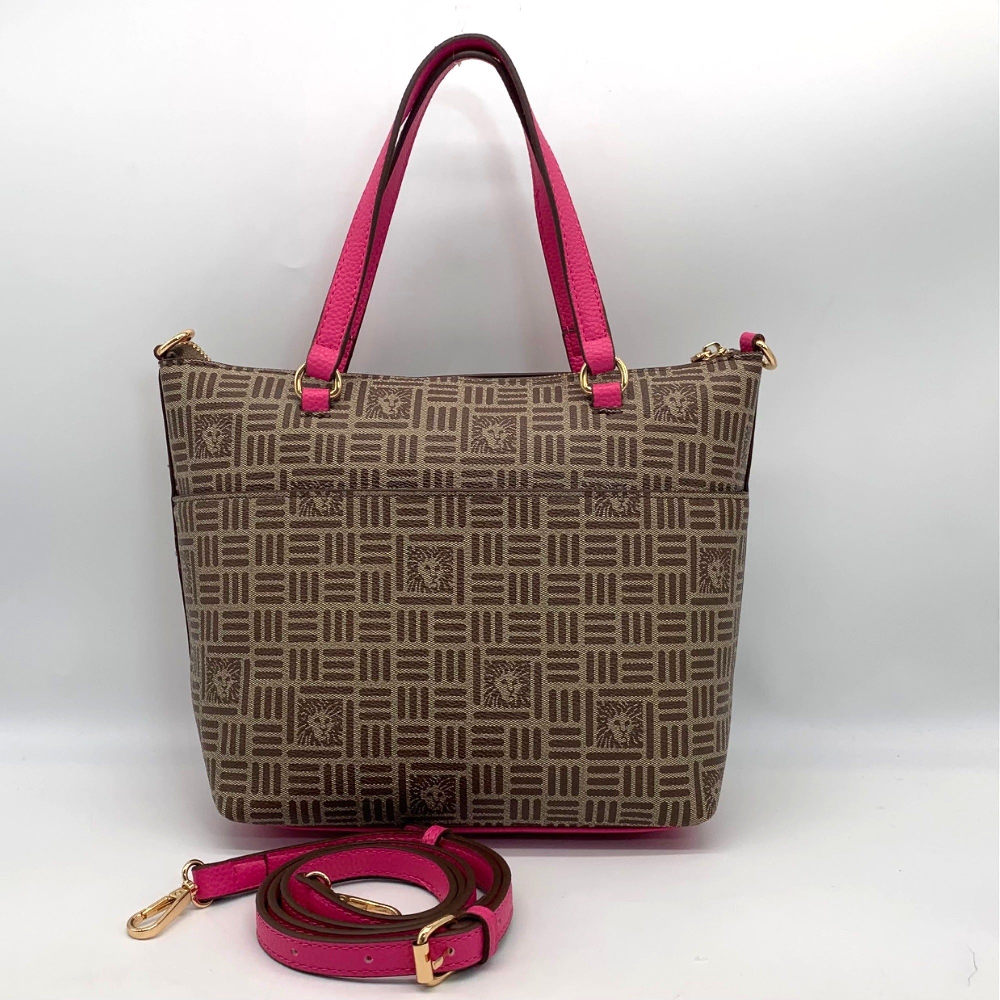 Anne Klein Alex Varsity Tan and Pink Tote Bag