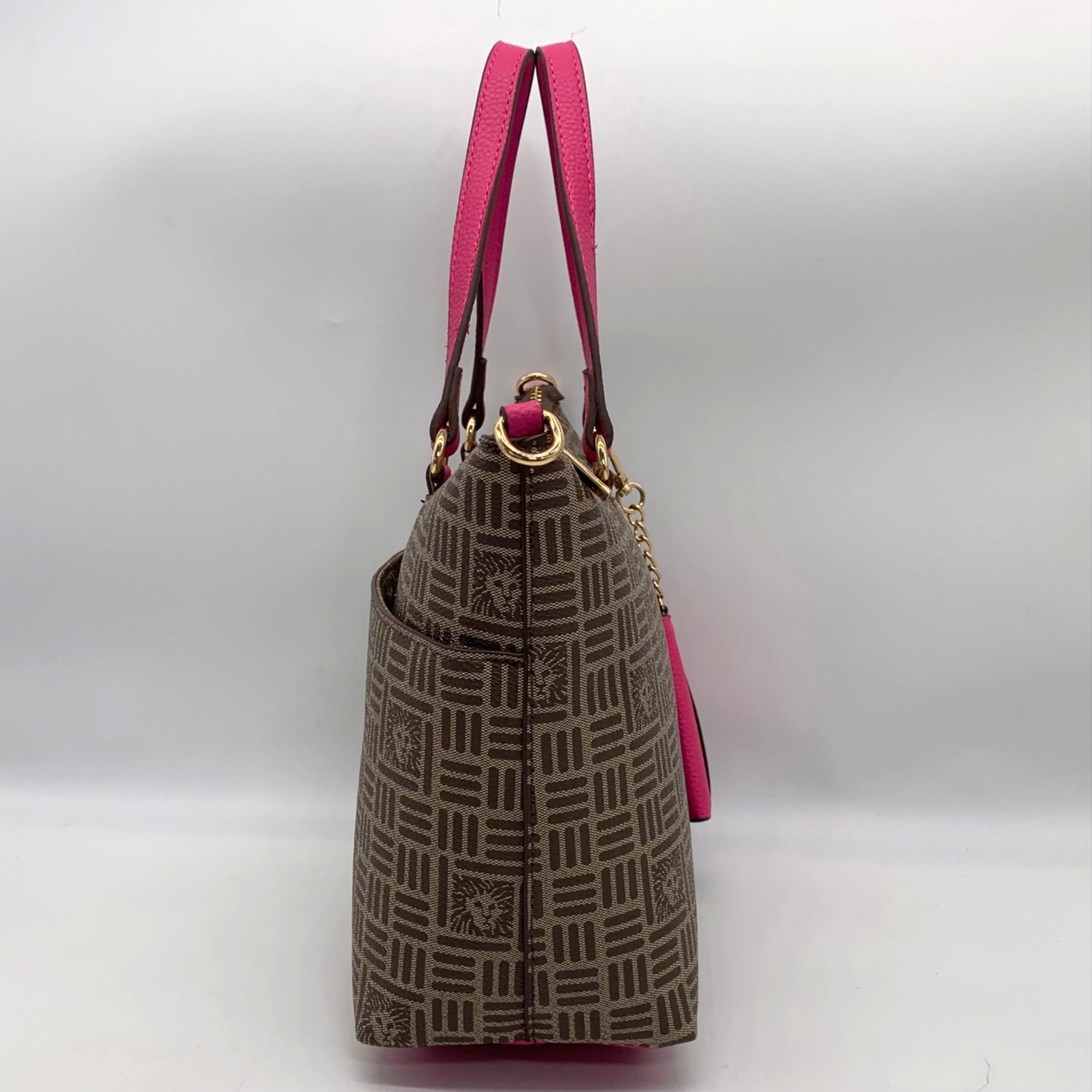 Anne Klein Alex Varsity Tan and Pink Tote Bag