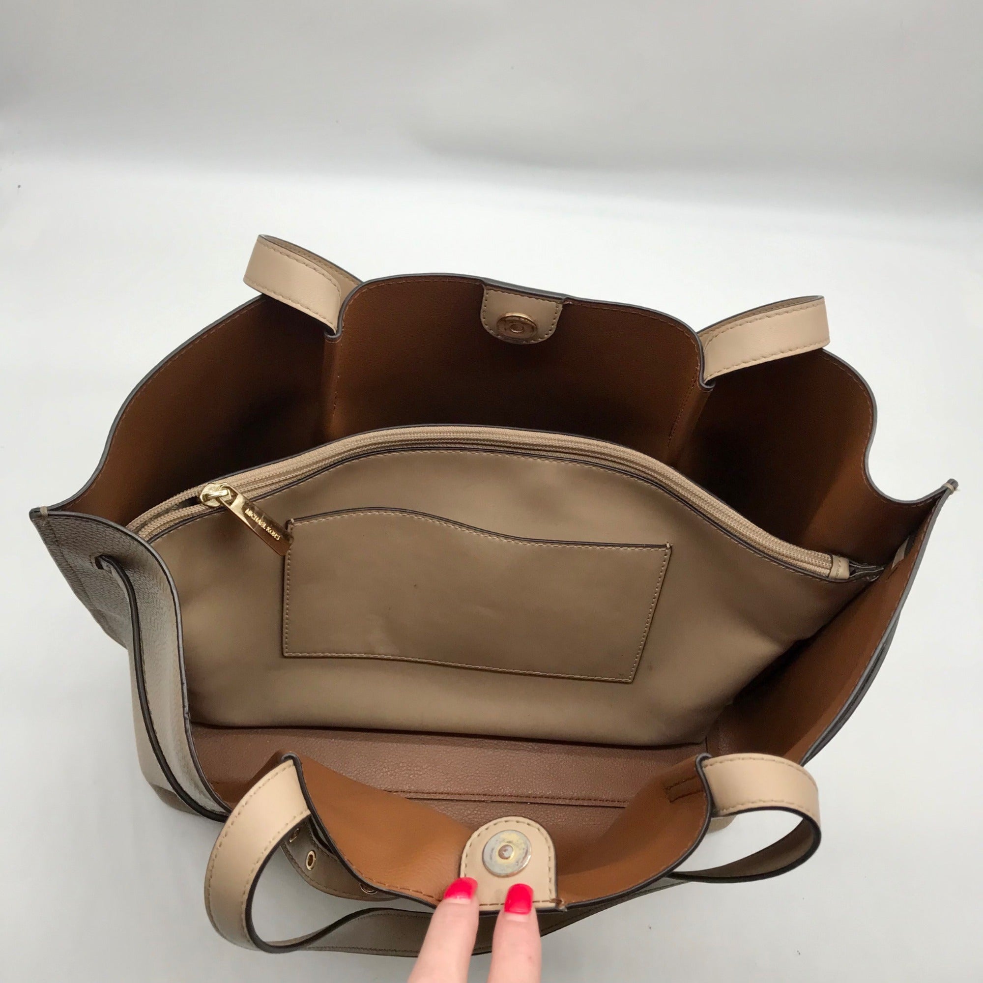 Michael Kors Taupe Pebbled Leather Emilia Large East West Tote Bag