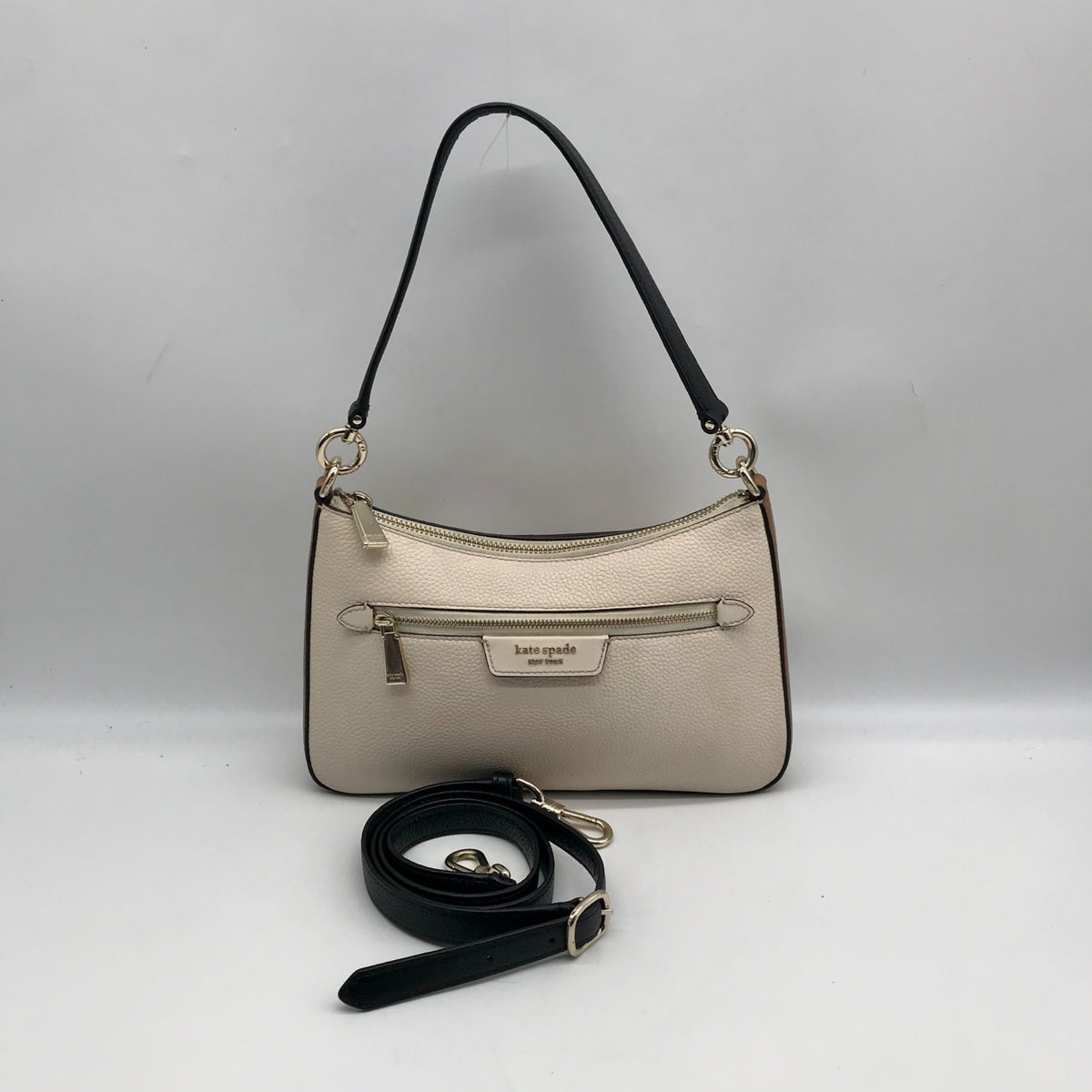 Kate Spade Beige And Brown Pebbled Leather Convertible Husdson Shoulder Bag