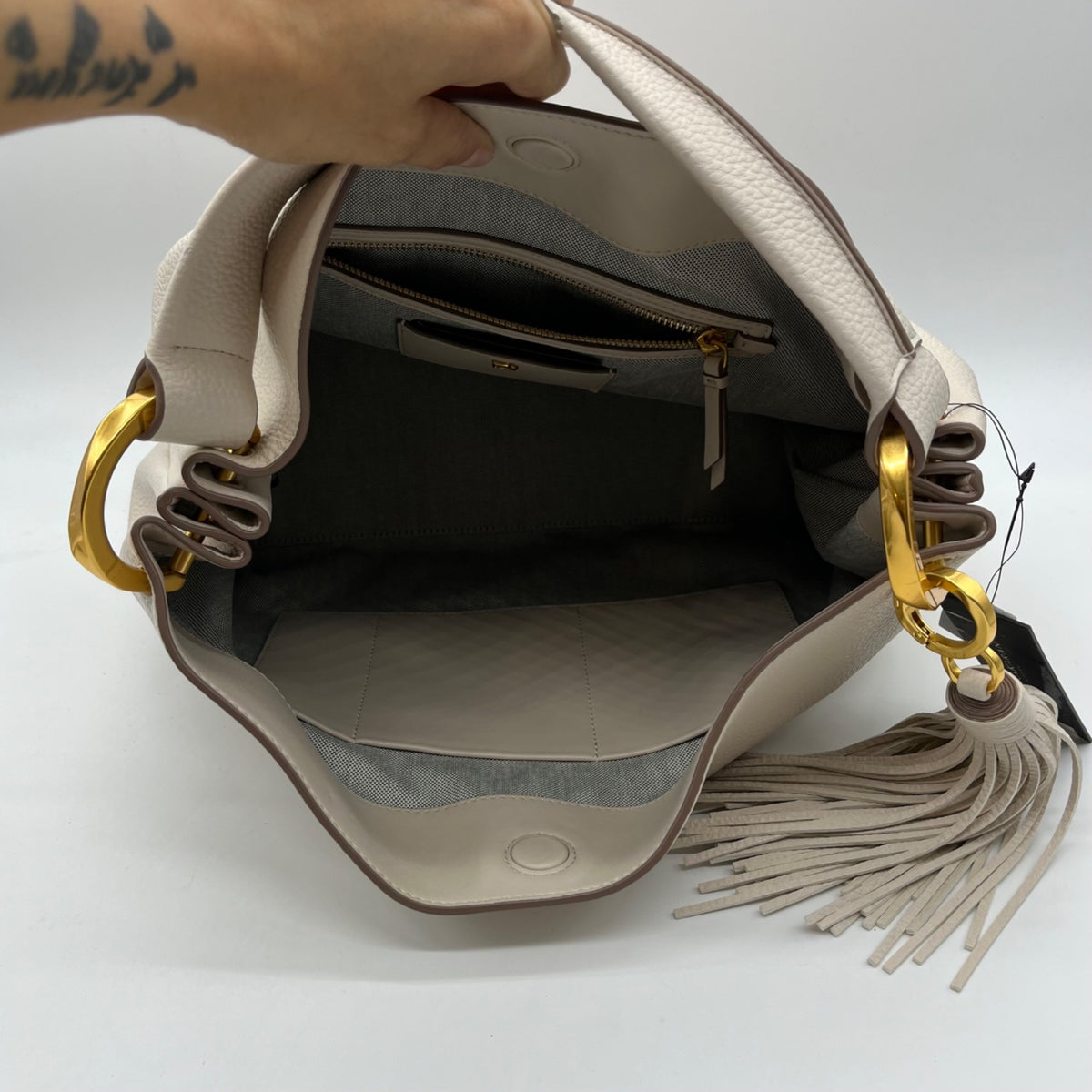 Donna Karan Ivory Pebbled Leather Slouchy Shoulder Bag