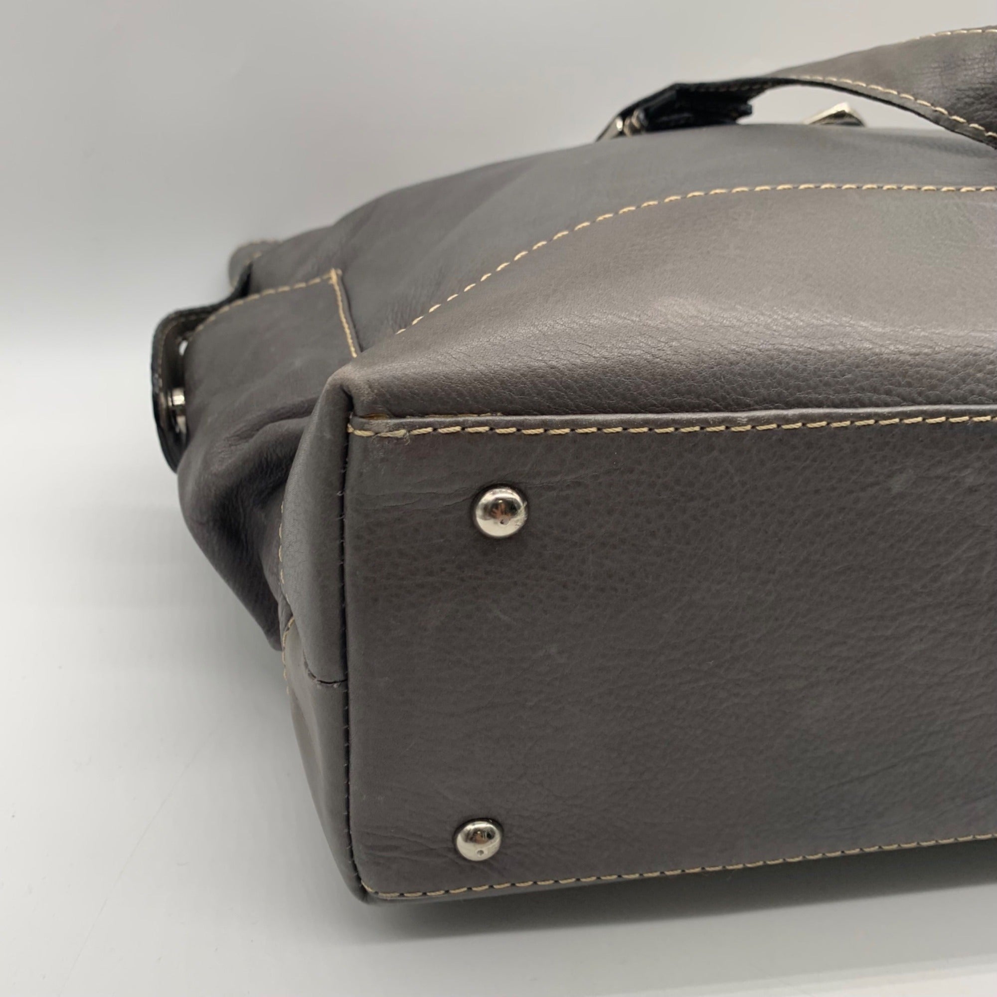 The Real McCoy Grey Pebbled Leather Western Style Tote Bag