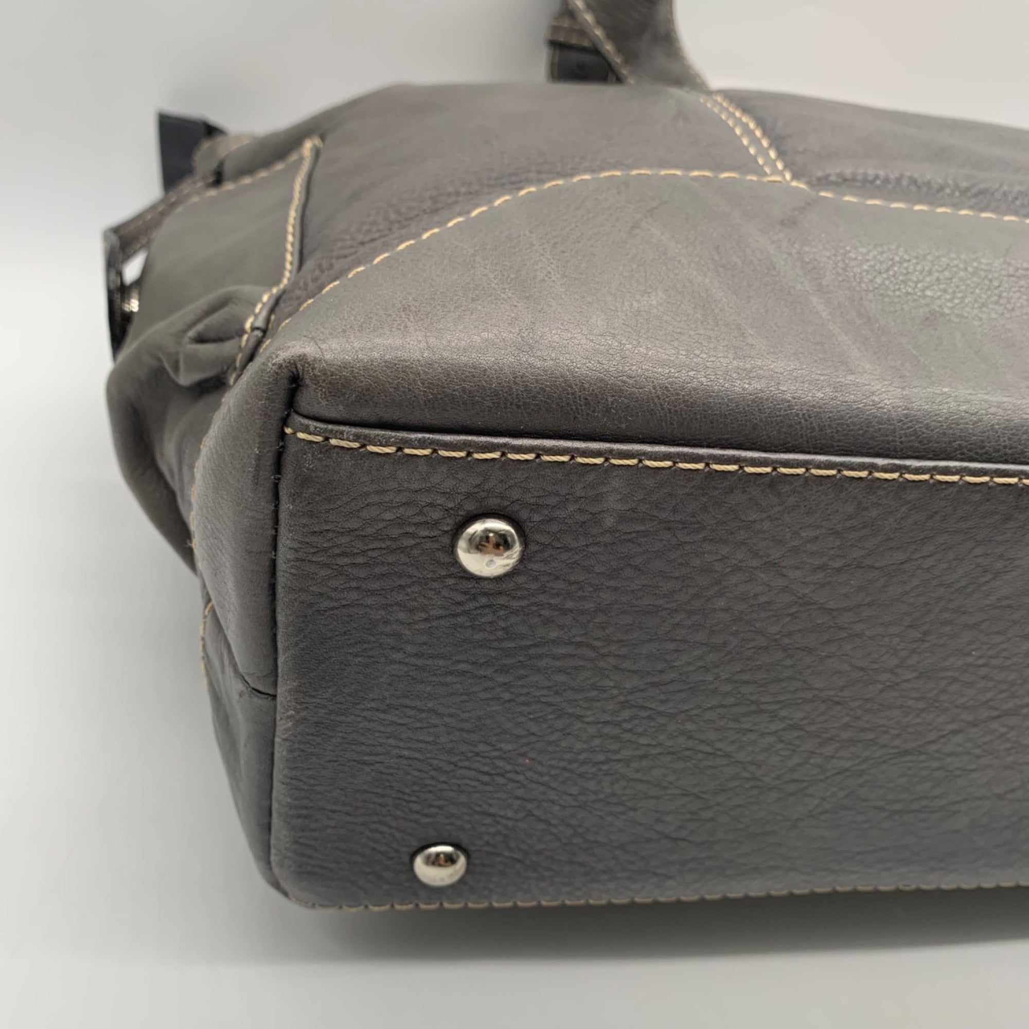 The Real McCoy Grey Pebbled Leather Western Style Tote Bag